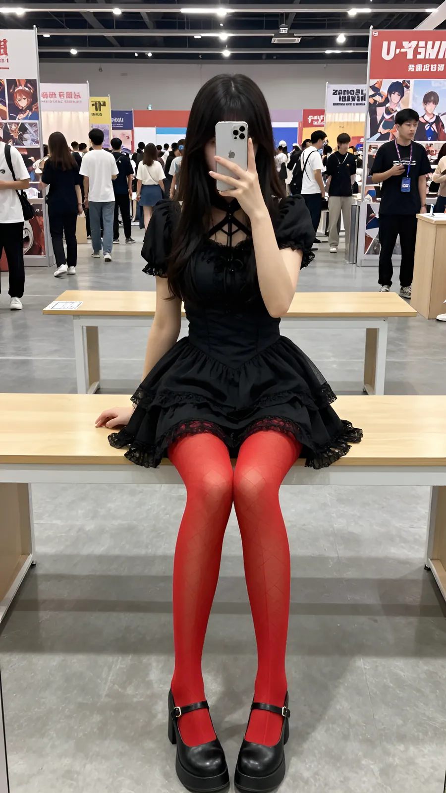 HL-000219 · 哥特萝莉蕾丝上衣酒红裙 visual reference
