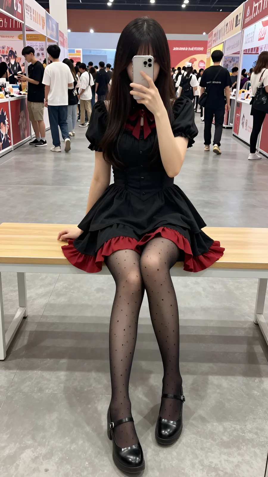 HL-000243 · 哥特萝莉蕾丝上衣酒红裙 visual reference