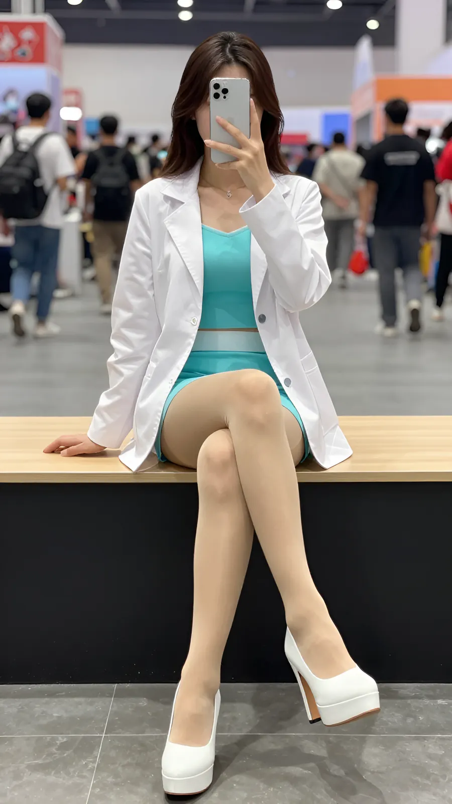 HL-000244 · 偶像白外套浅蓝百褶裙 visual reference