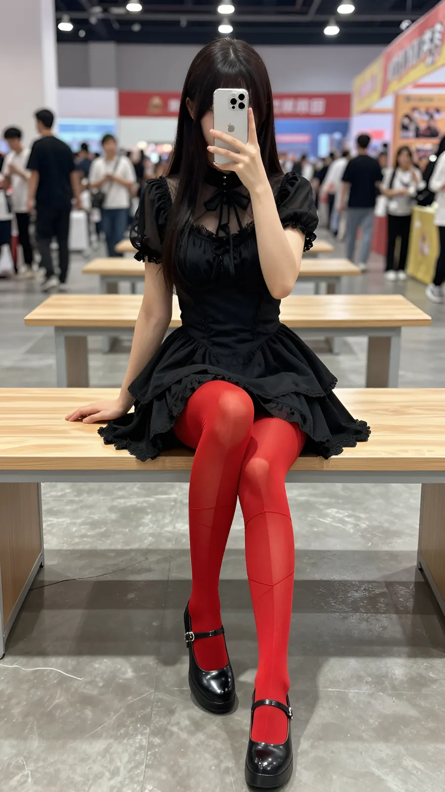 HL-000279 · 哥特萝莉蕾丝上衣酒红裙 visual reference