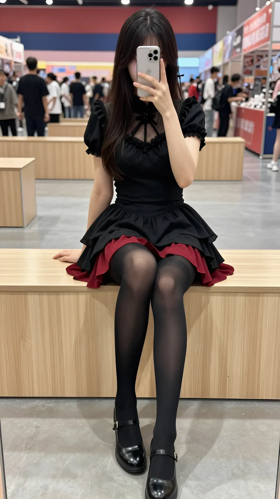 HL-000411 · 哥特萝莉蕾丝上衣酒红裙 visual reference