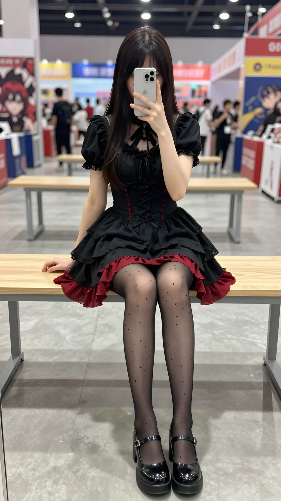HL-000483 · 哥特萝莉蕾丝上衣酒红裙 visual reference
