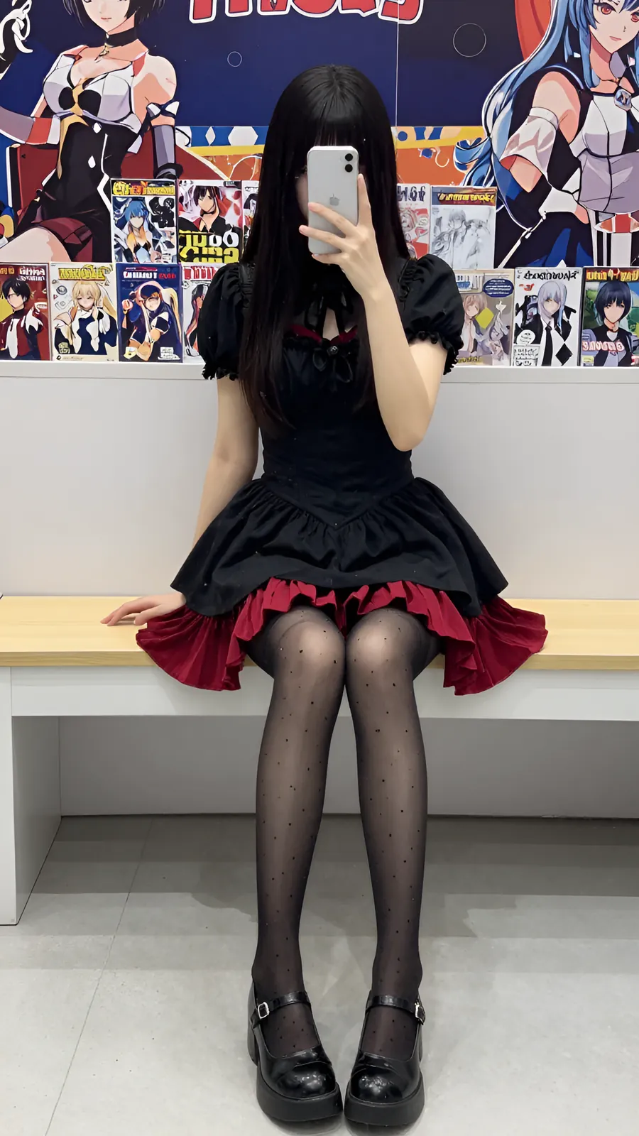 HL-000543 · 哥特萝莉蕾丝上衣酒红裙 visual reference