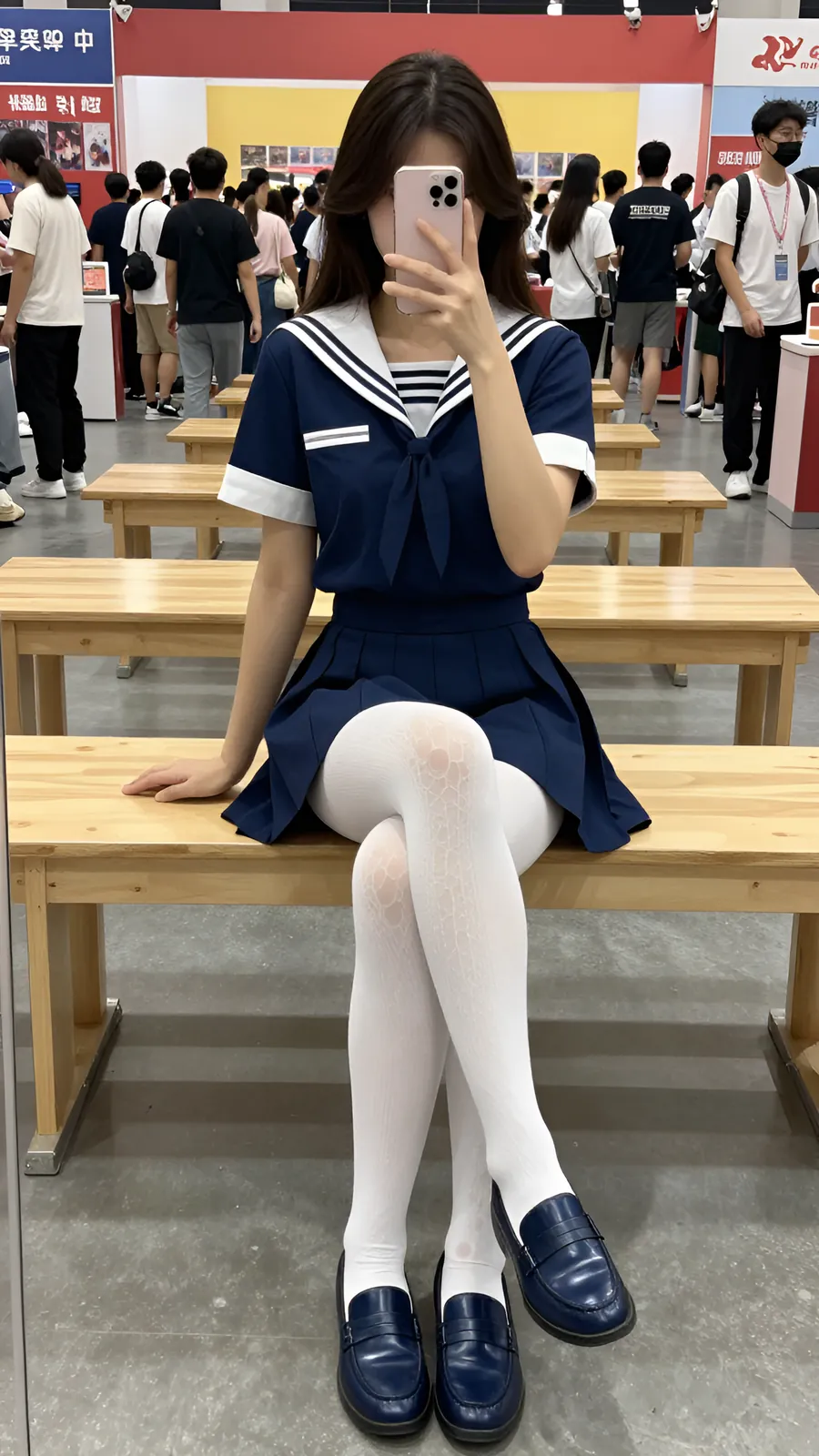 40D 纯白连裤袜 · 桌沿伸腿坐姿 visual reference