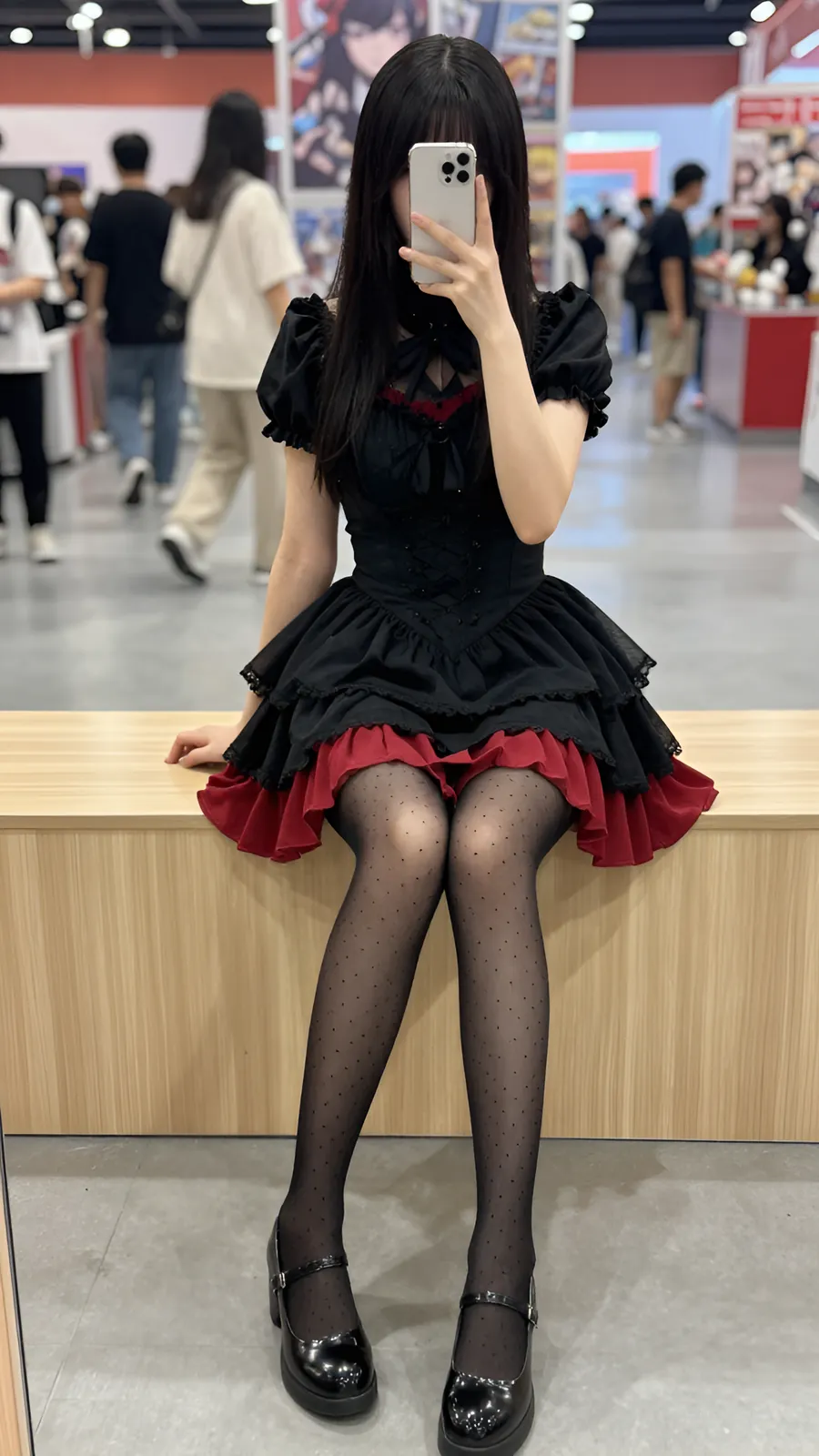 20D 纯黑连裤袜 · 桌沿伸腿坐姿 visual reference