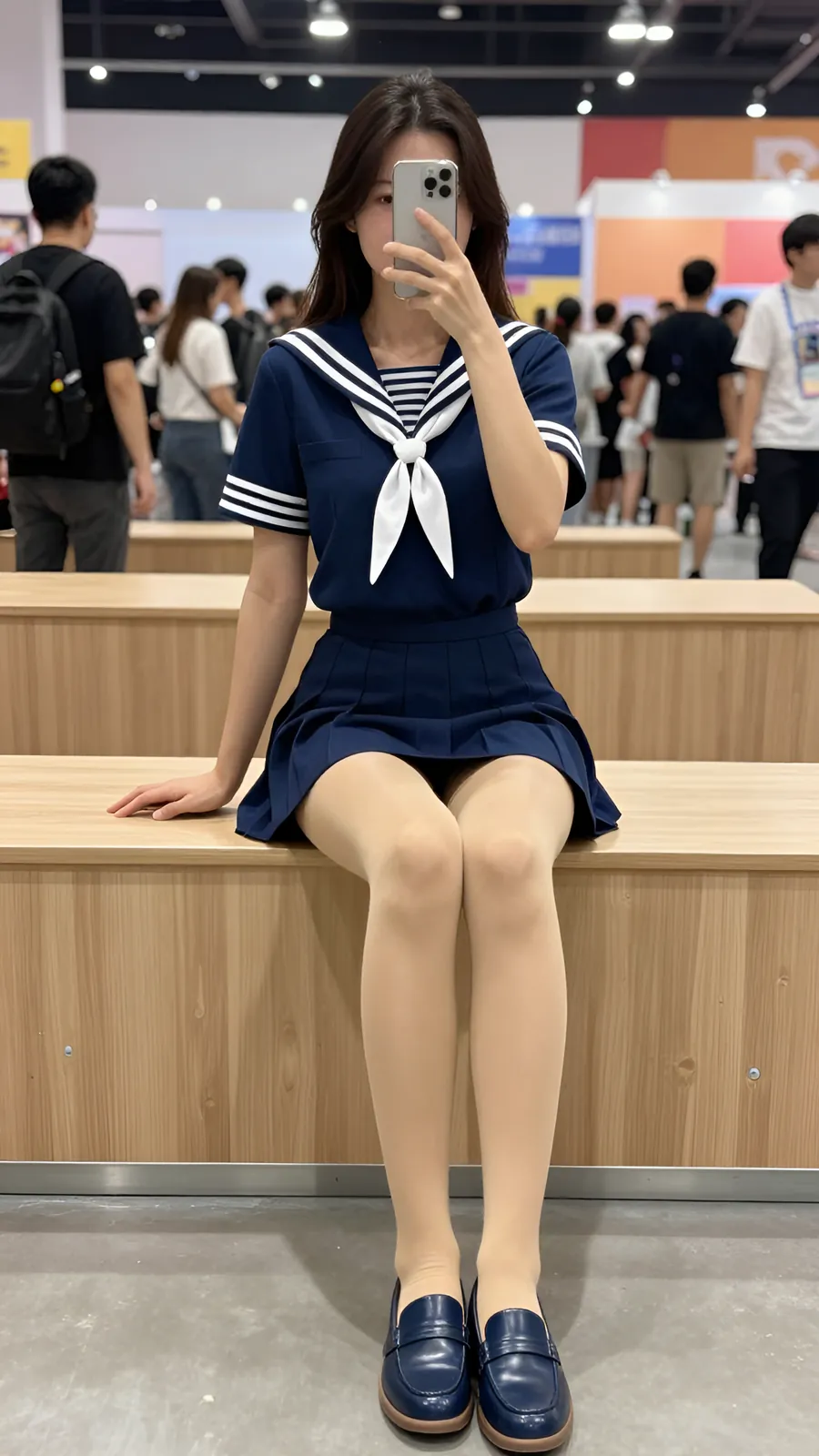 12D 自然肤色连裤袜 · 桌沿伸腿坐姿 visual reference