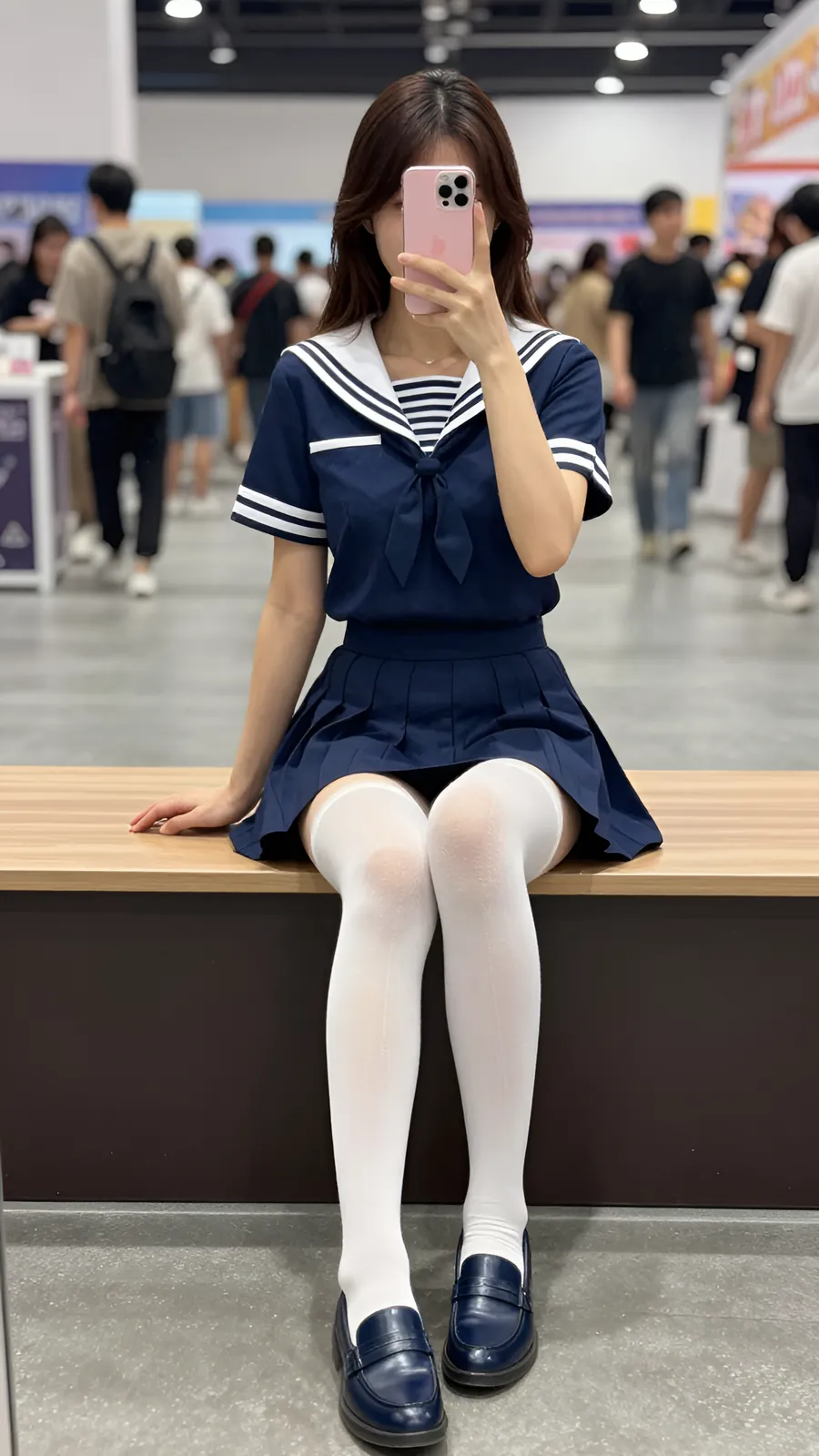 40D 纯白连裤袜 · 桌沿伸腿坐姿 visual reference