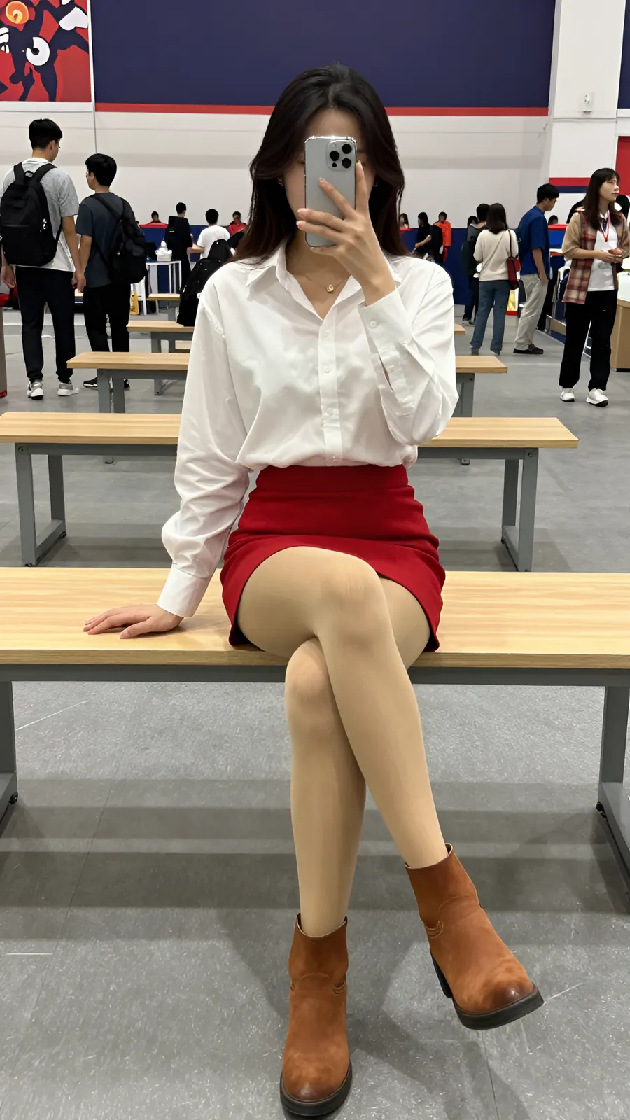12D 自然肤色连裤袜 · 桌沿伸腿坐姿 visual reference