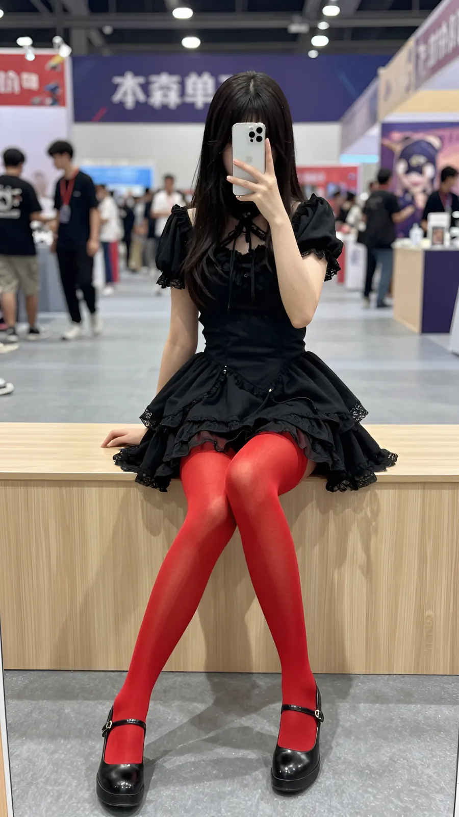 30D 酒红连裤袜 · 桌沿伸腿坐姿 visual reference