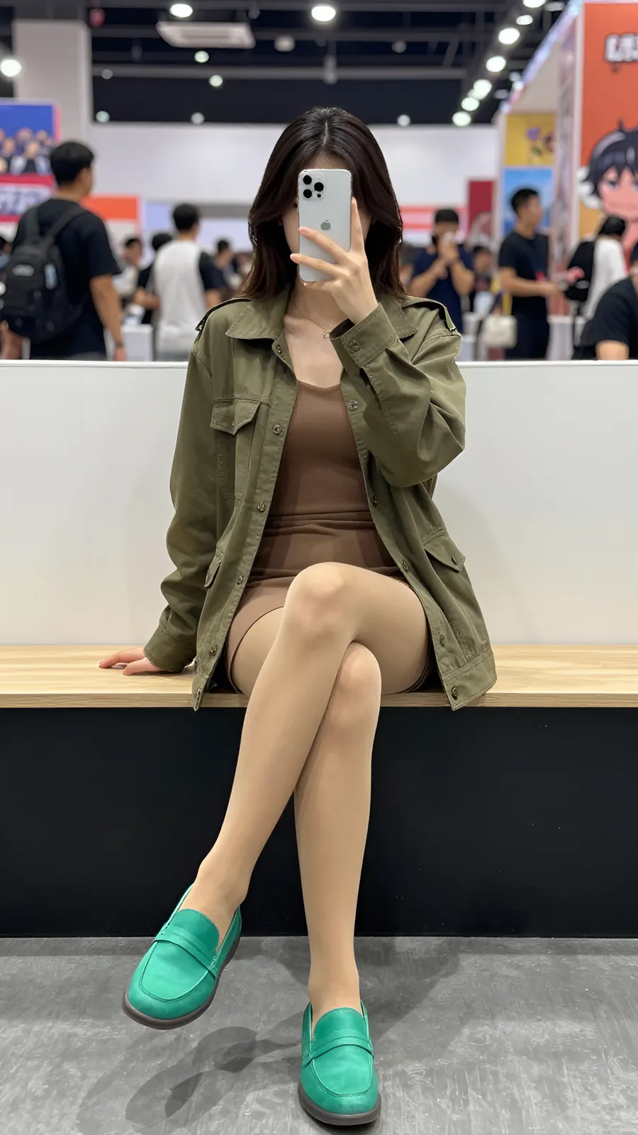 12D 自然肤色连裤袜 · 桌沿伸腿坐姿 visual reference