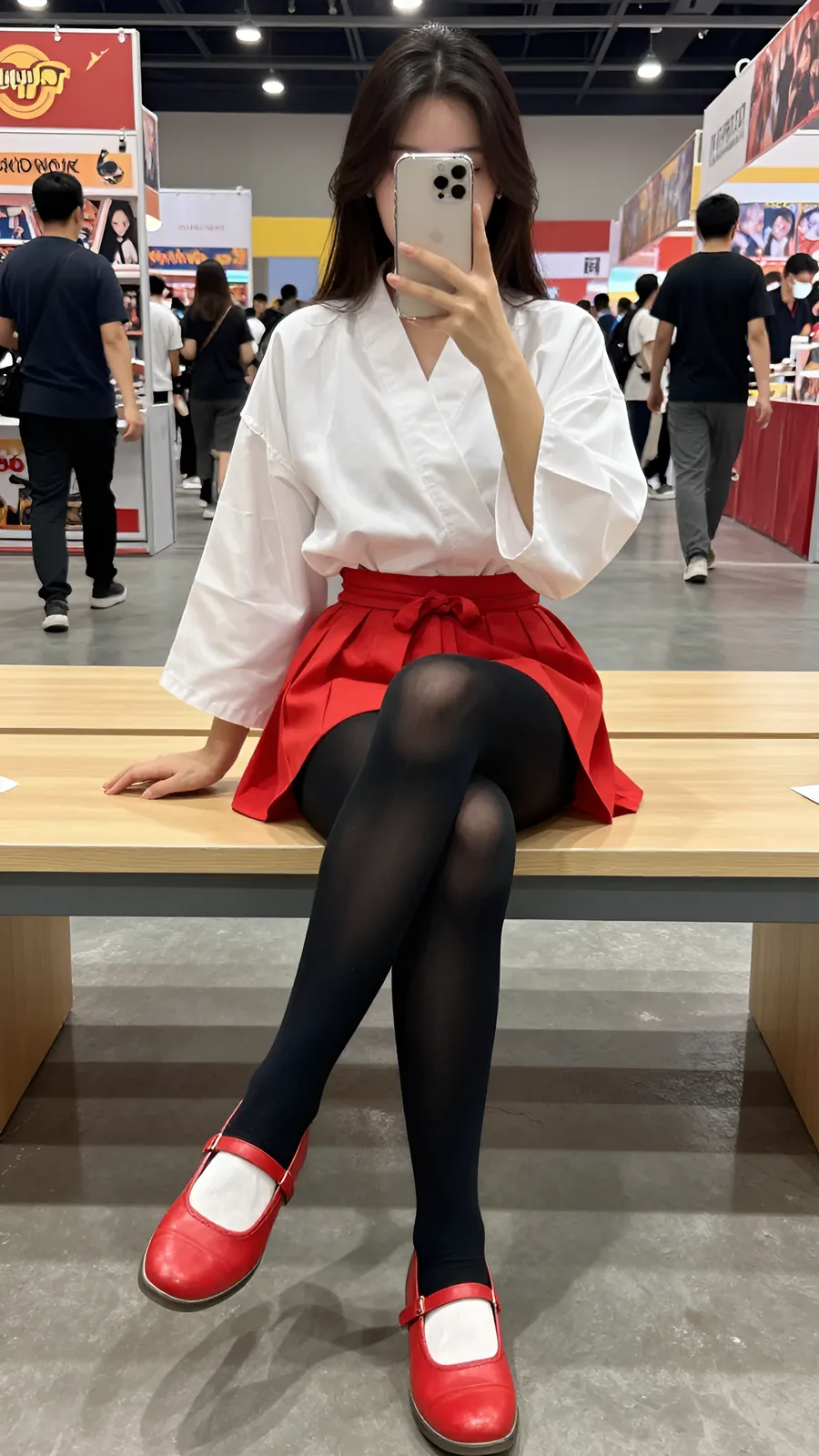15D 纯黑连裤袜 · 桌沿伸腿坐姿 visual reference