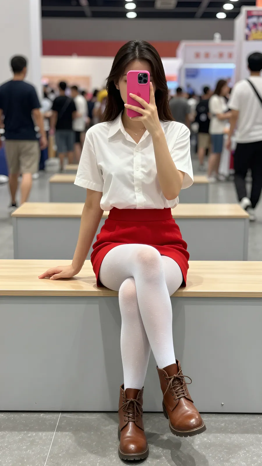 40D 纯白连裤袜 · 桌沿伸腿坐姿 visual reference