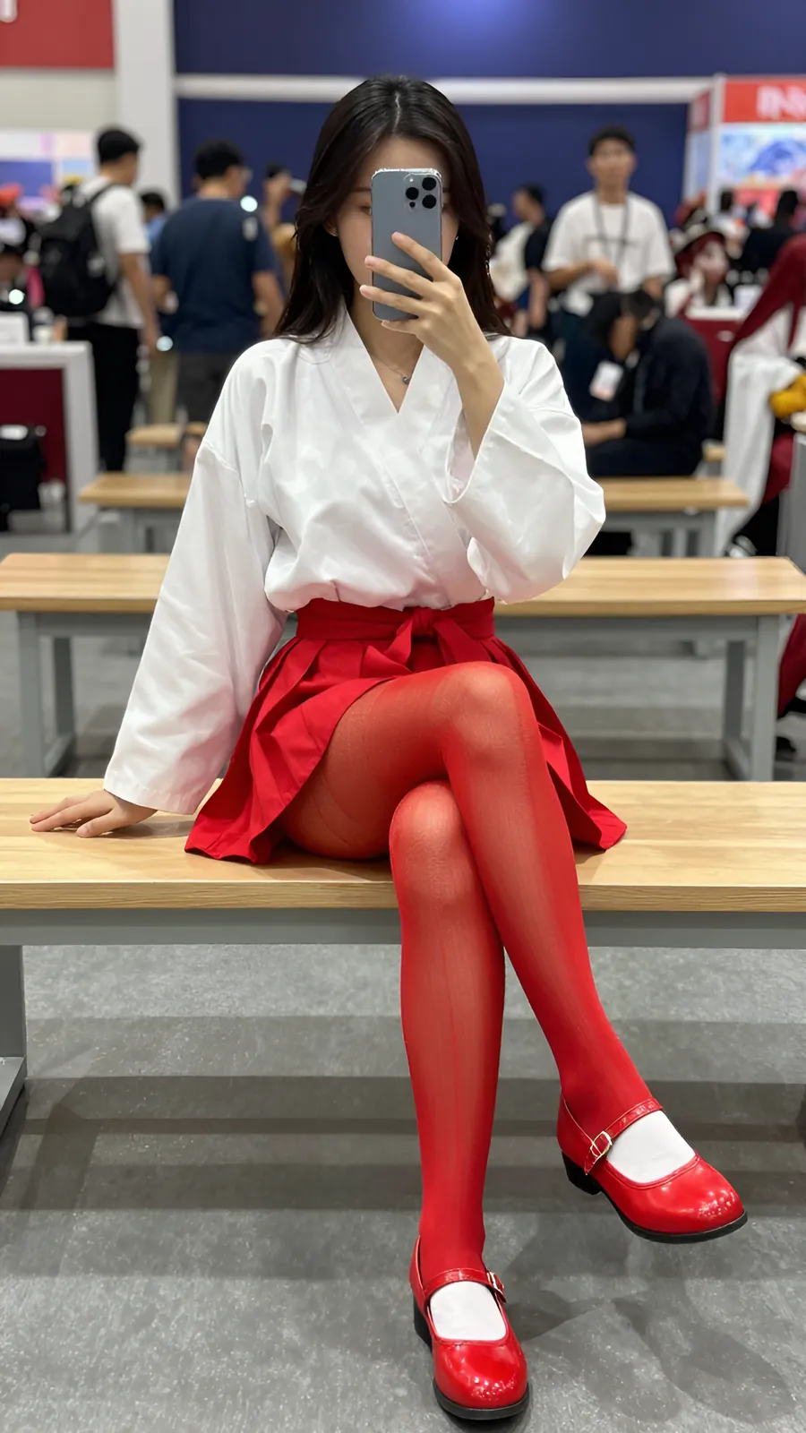 30D 酒红连裤袜 · 桌沿伸腿坐姿 visual reference