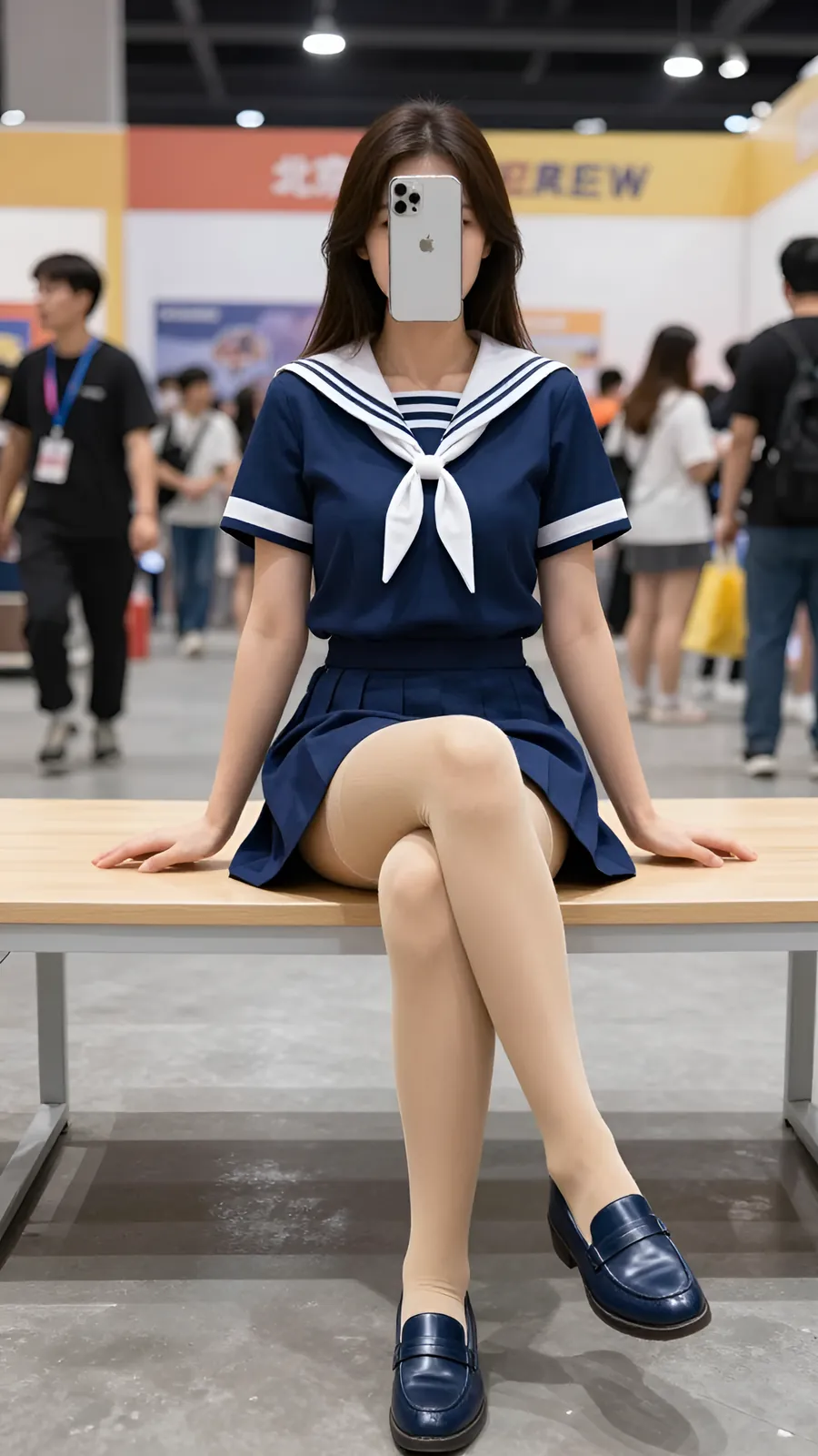 12D 自然肤色连裤袜 · 桌沿伸腿坐姿 visual reference
