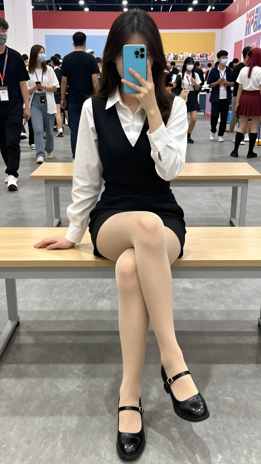 10D 自然肤色连裤袜 · 桌沿伸腿坐姿 visual reference