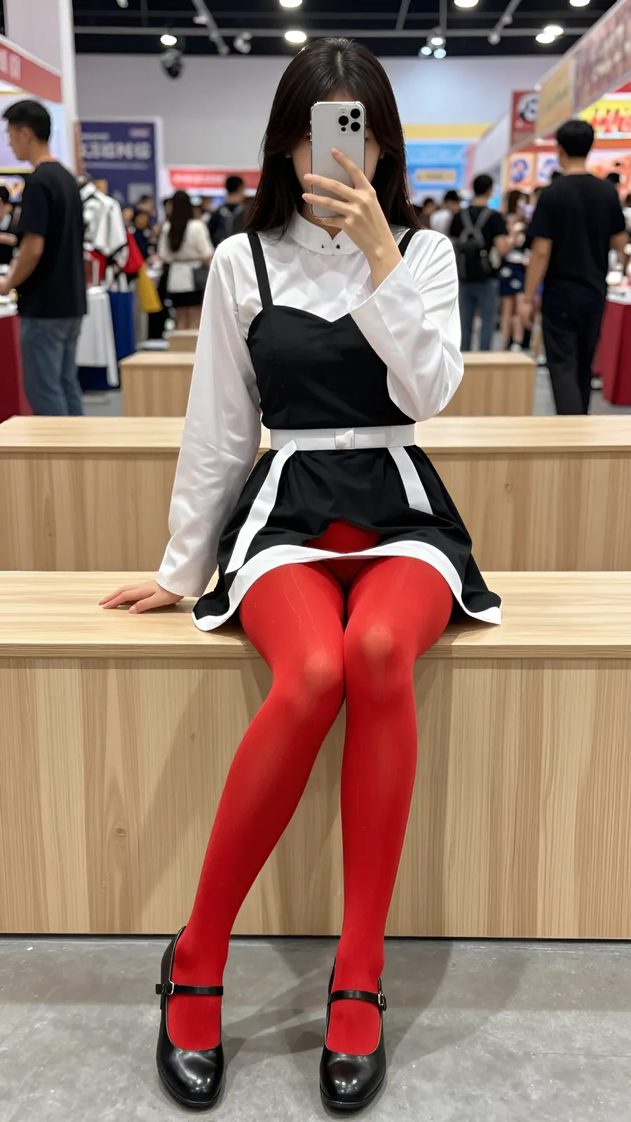 30D 酒红连裤袜 · 桌沿伸腿坐姿 visual reference