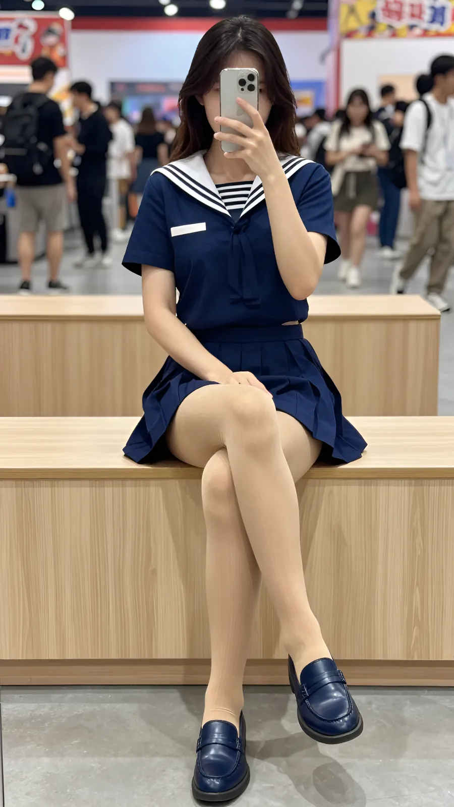 12D 自然肤色连裤袜 · 桌沿伸腿坐姿 visual reference