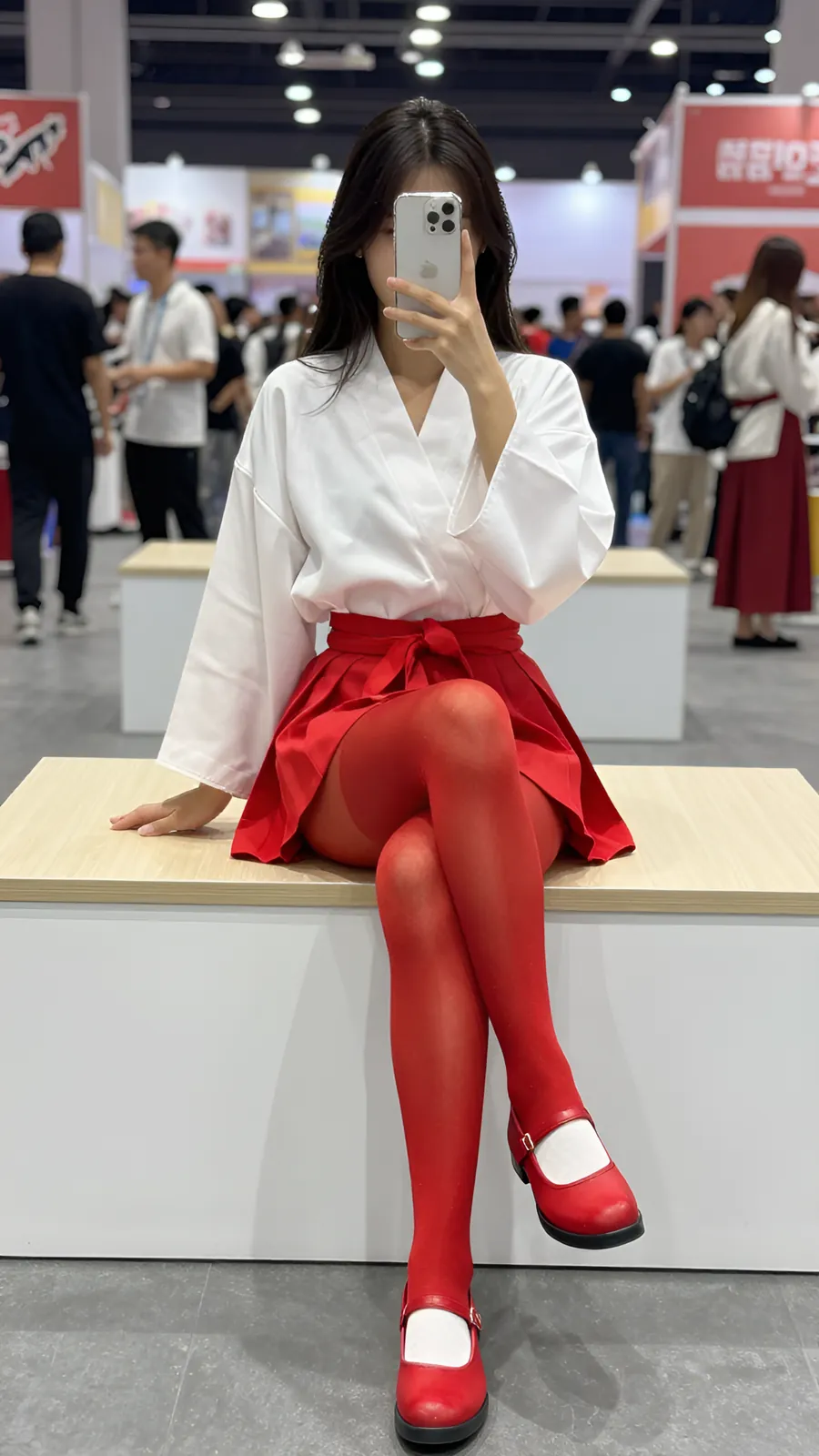 30D 酒红连裤袜 · 桌沿伸腿坐姿 visual reference