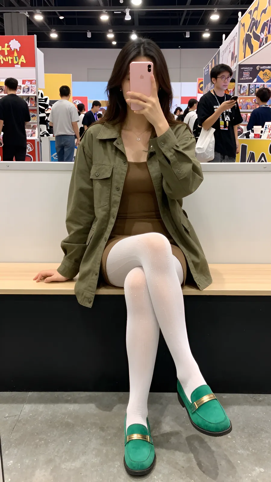 40D 纯白连裤袜 · 桌沿伸腿坐姿 visual reference