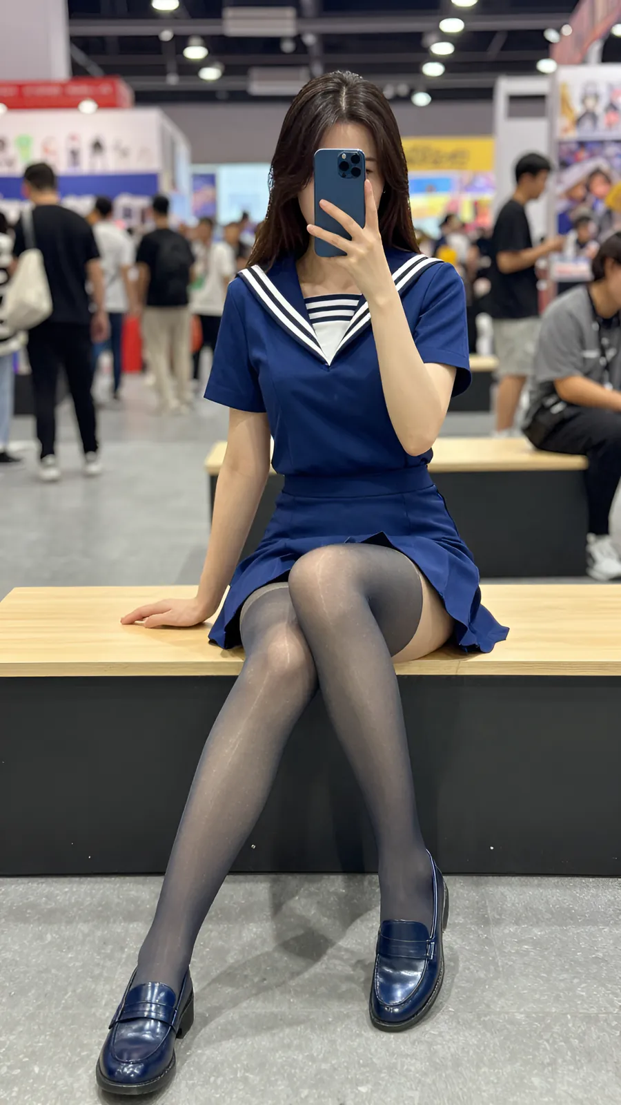 15D 烟灰连裤袜 · 桌沿伸腿坐姿 visual reference