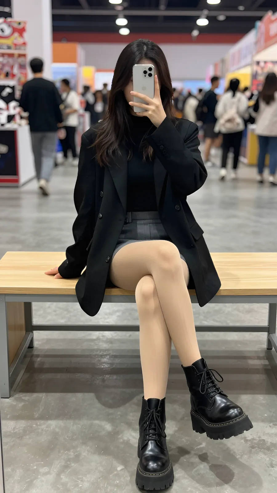 12D 自然肤色连裤袜 · 桌沿伸腿坐姿 visual reference