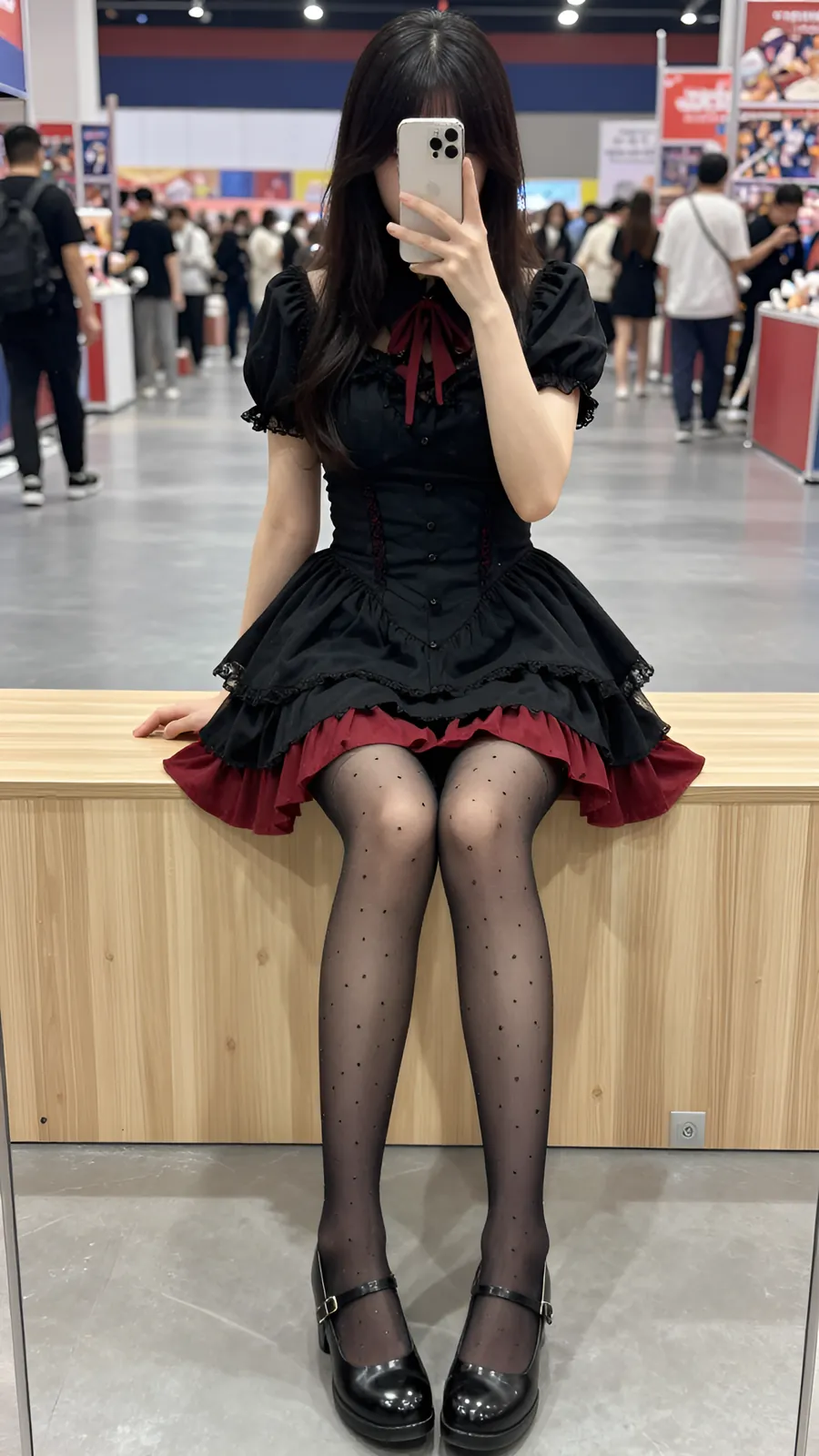 20D 纯黑连裤袜 · 桌沿伸腿坐姿 visual reference