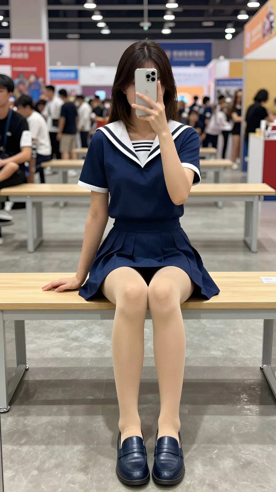 12D 自然肤色连裤袜 · 桌沿伸腿坐姿 visual reference