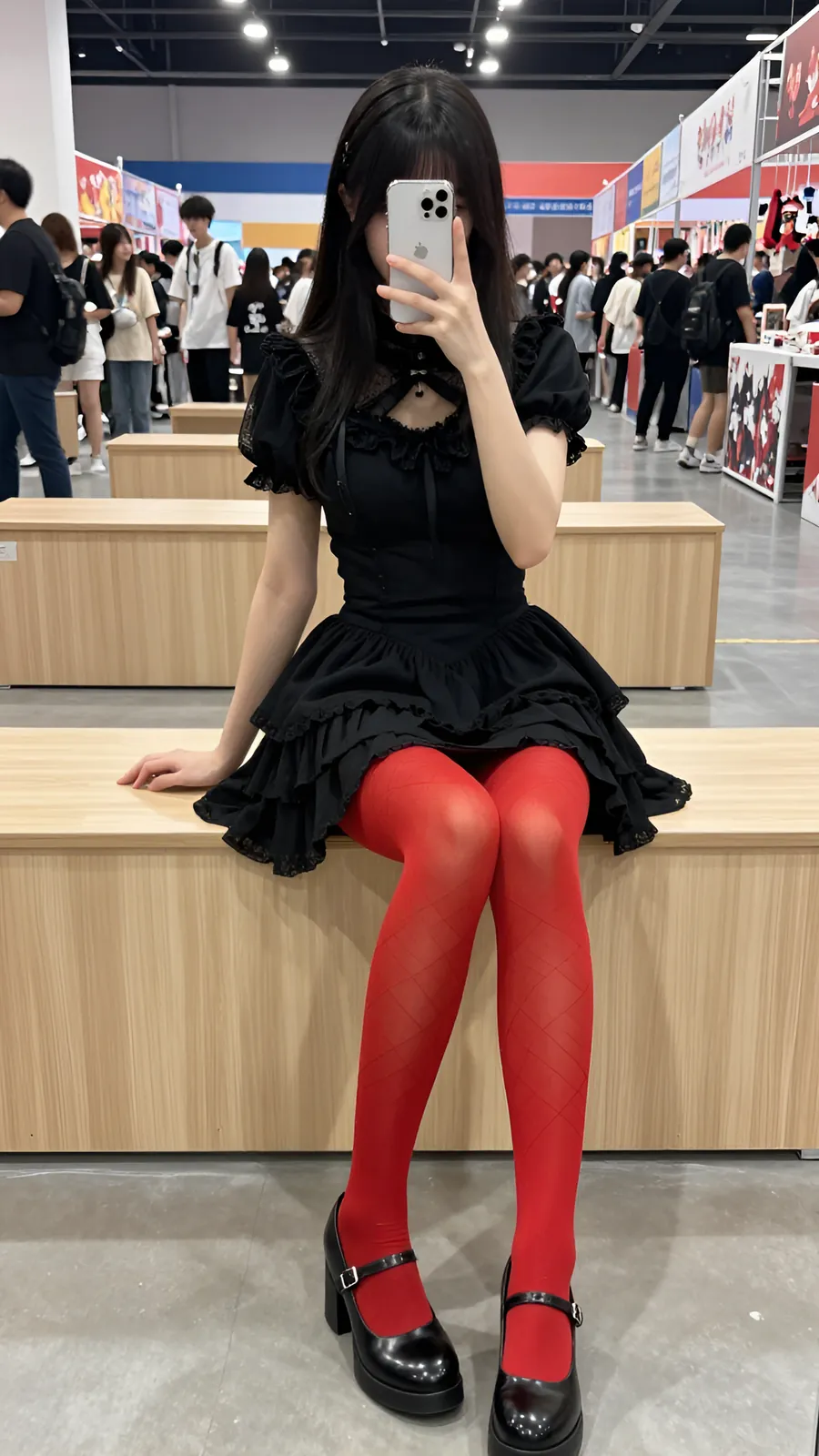 30D 酒红连裤袜 · 桌沿伸腿坐姿 visual reference