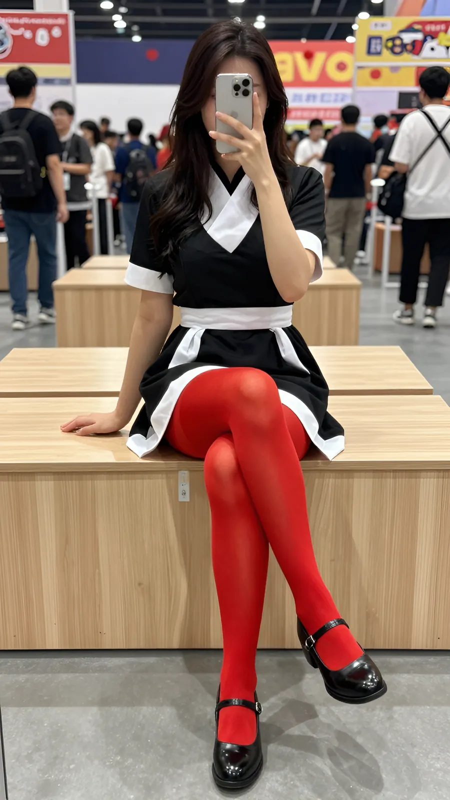 30D 酒红连裤袜 · 桌沿伸腿坐姿 visual reference