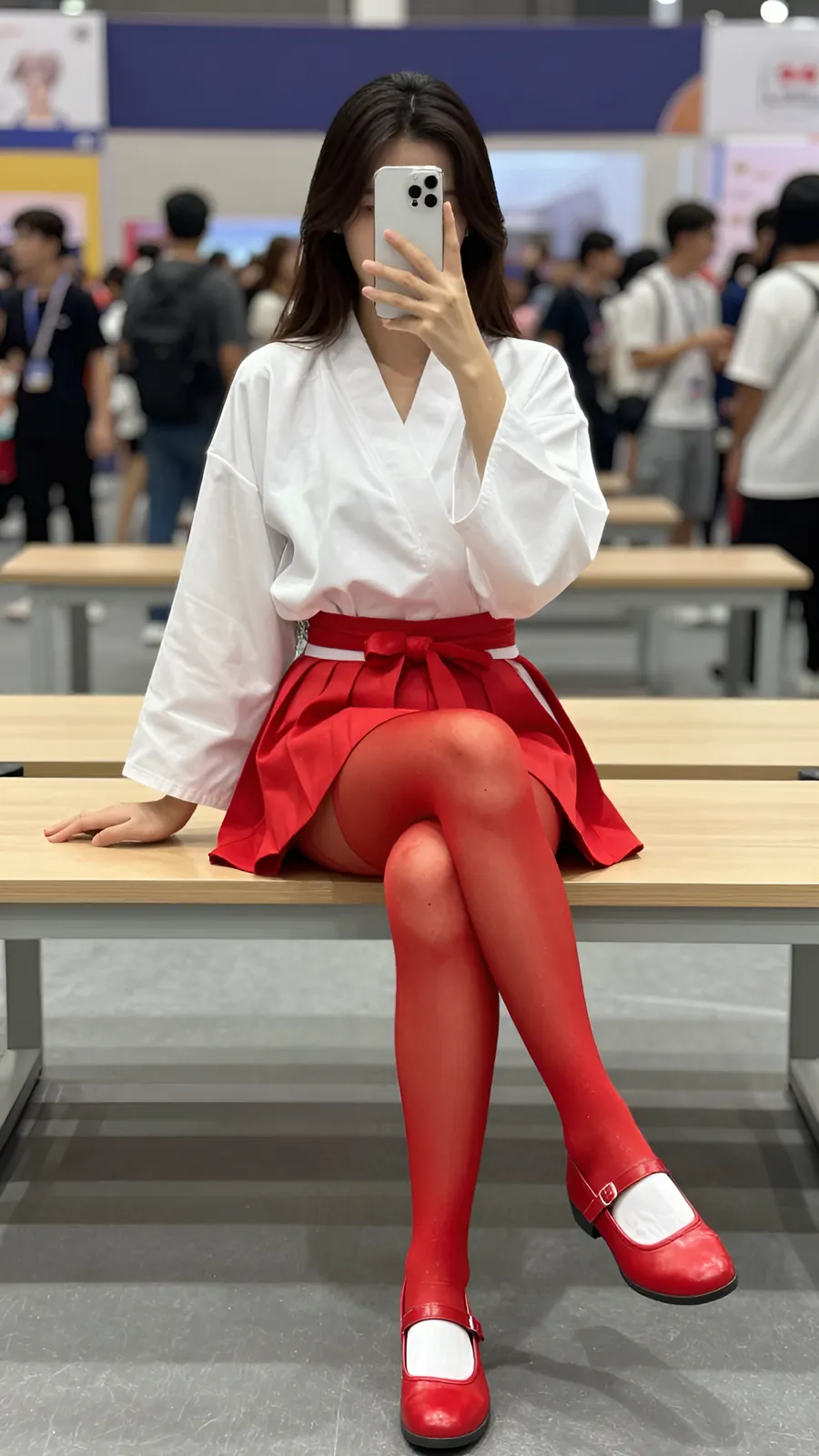 30D 酒红连裤袜 · 桌沿伸腿坐姿 visual reference