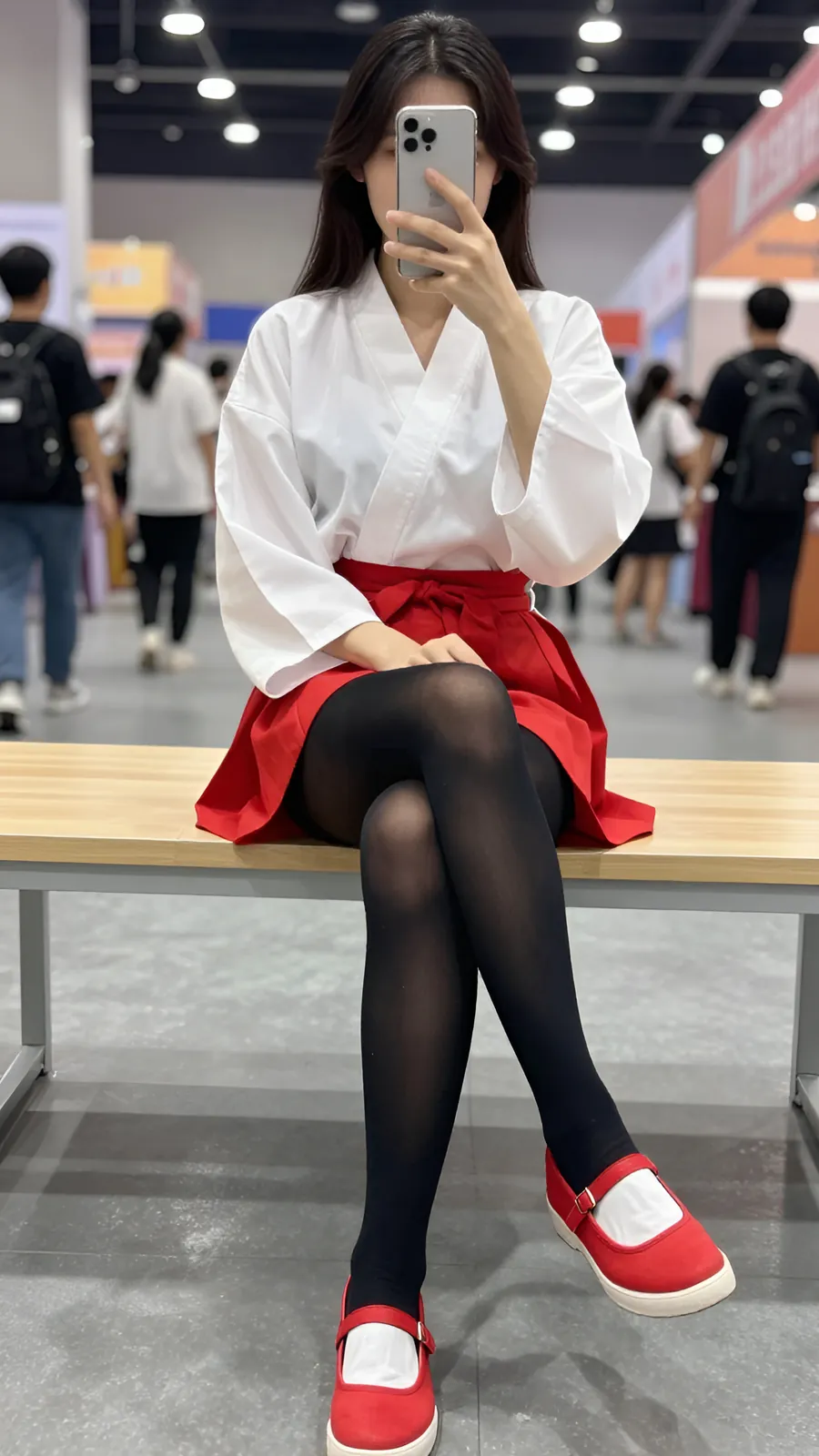 15D 纯黑连裤袜 · 桌沿伸腿坐姿 visual reference