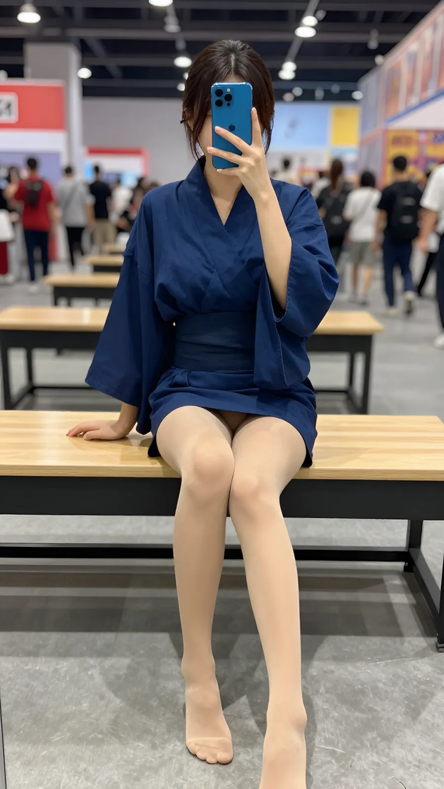 10D 自然肤色连裤袜 · 桌沿伸腿坐姿 visual reference