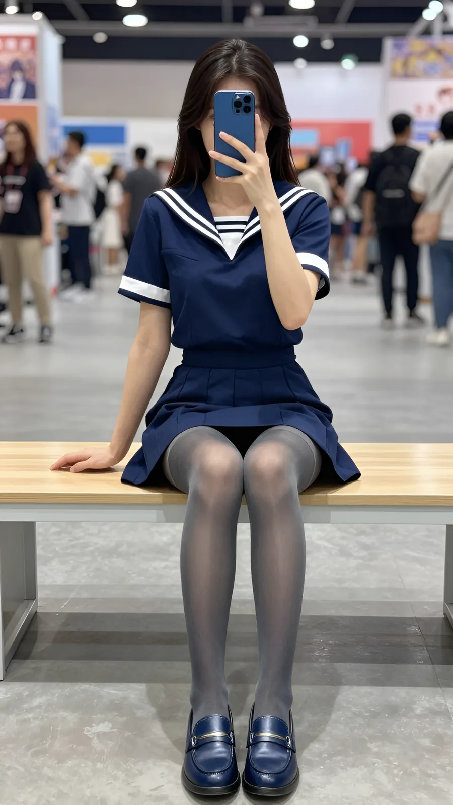 15D 烟灰连裤袜 · 桌沿伸腿坐姿 visual reference