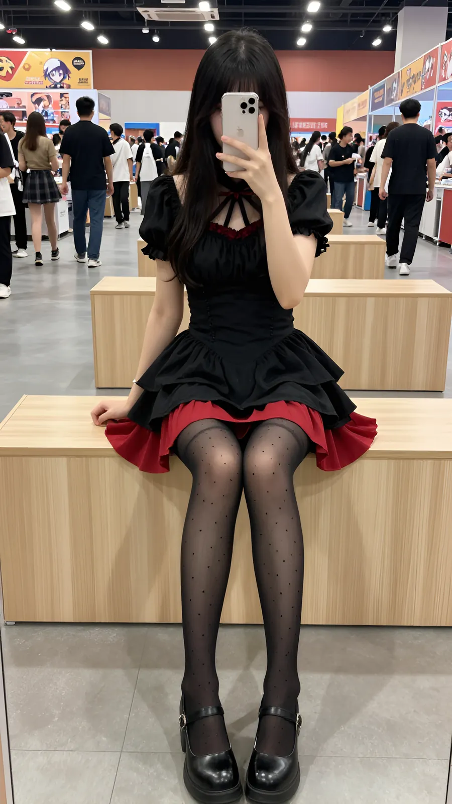20D 纯黑连裤袜 · 桌沿伸腿坐姿 visual reference