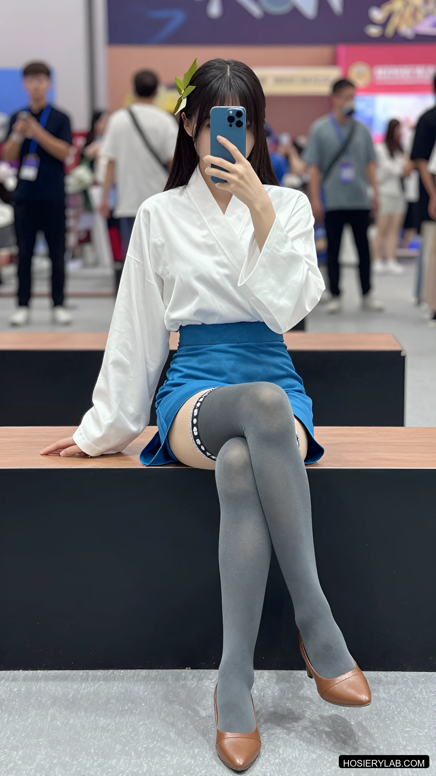 蕾丝 薄透 8D 炭灰 大腿袜 visual reference
