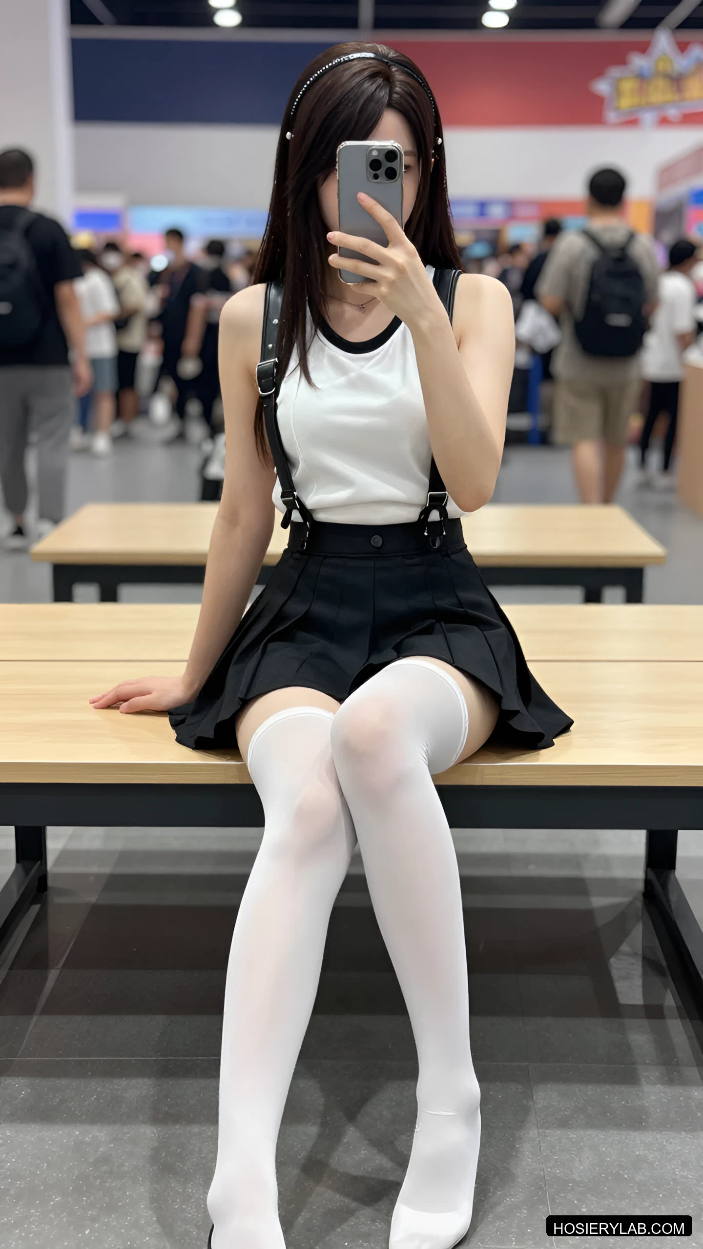 后缝线 薄透 30D 纯白 大腿袜 visual reference