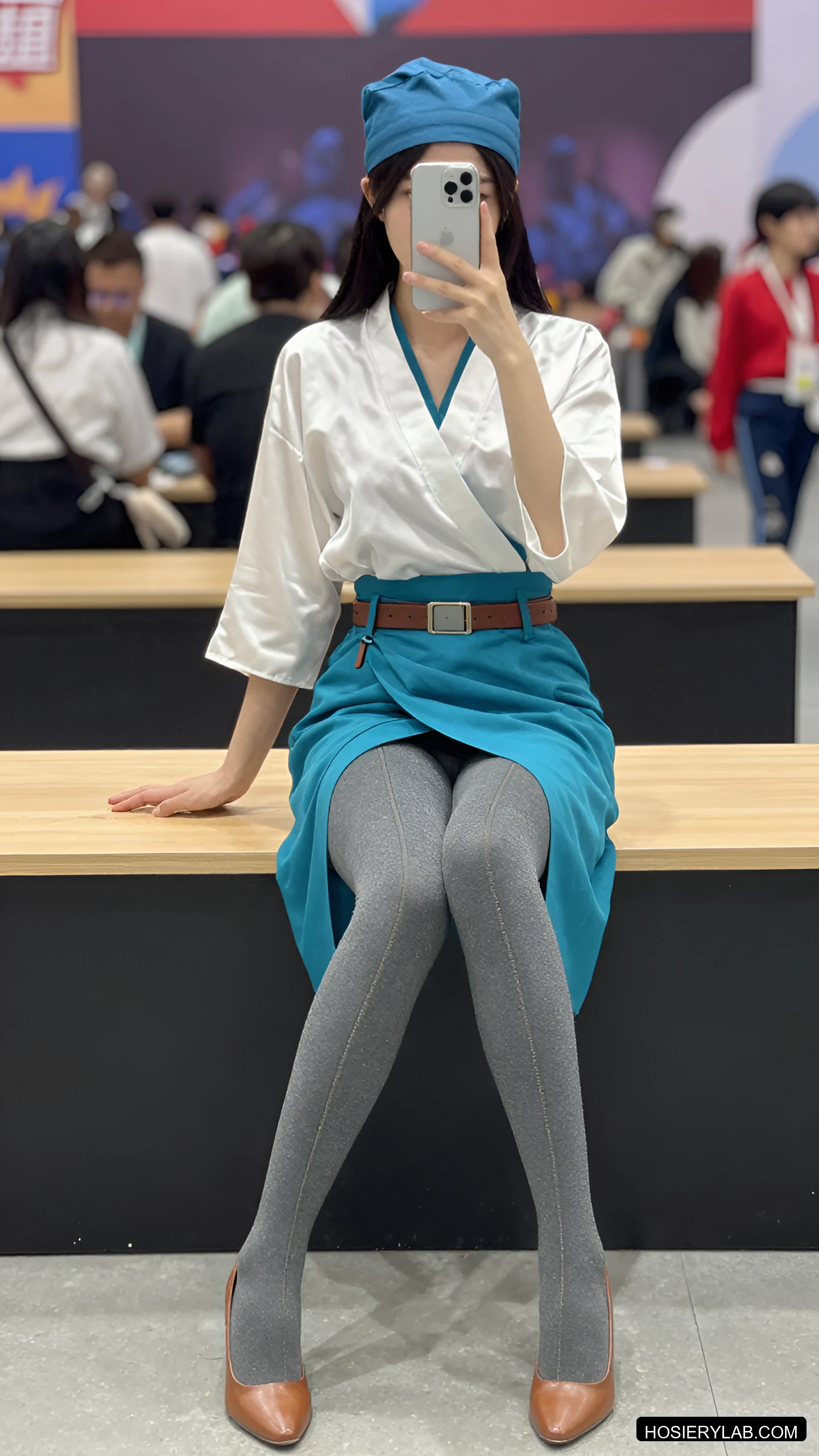 后缝线 缎光 10D 炭灰 大腿袜 visual reference