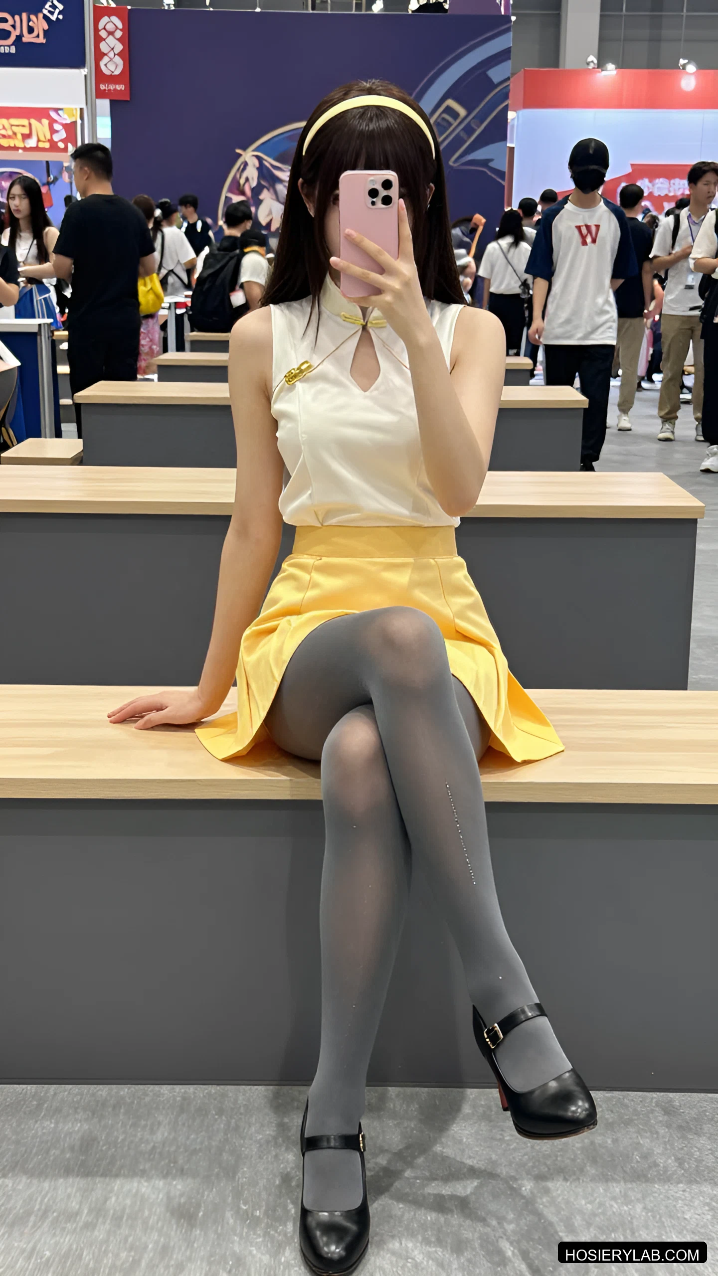 后缝线 缎光 薄透 30D 海军蓝 连裤袜 visual reference