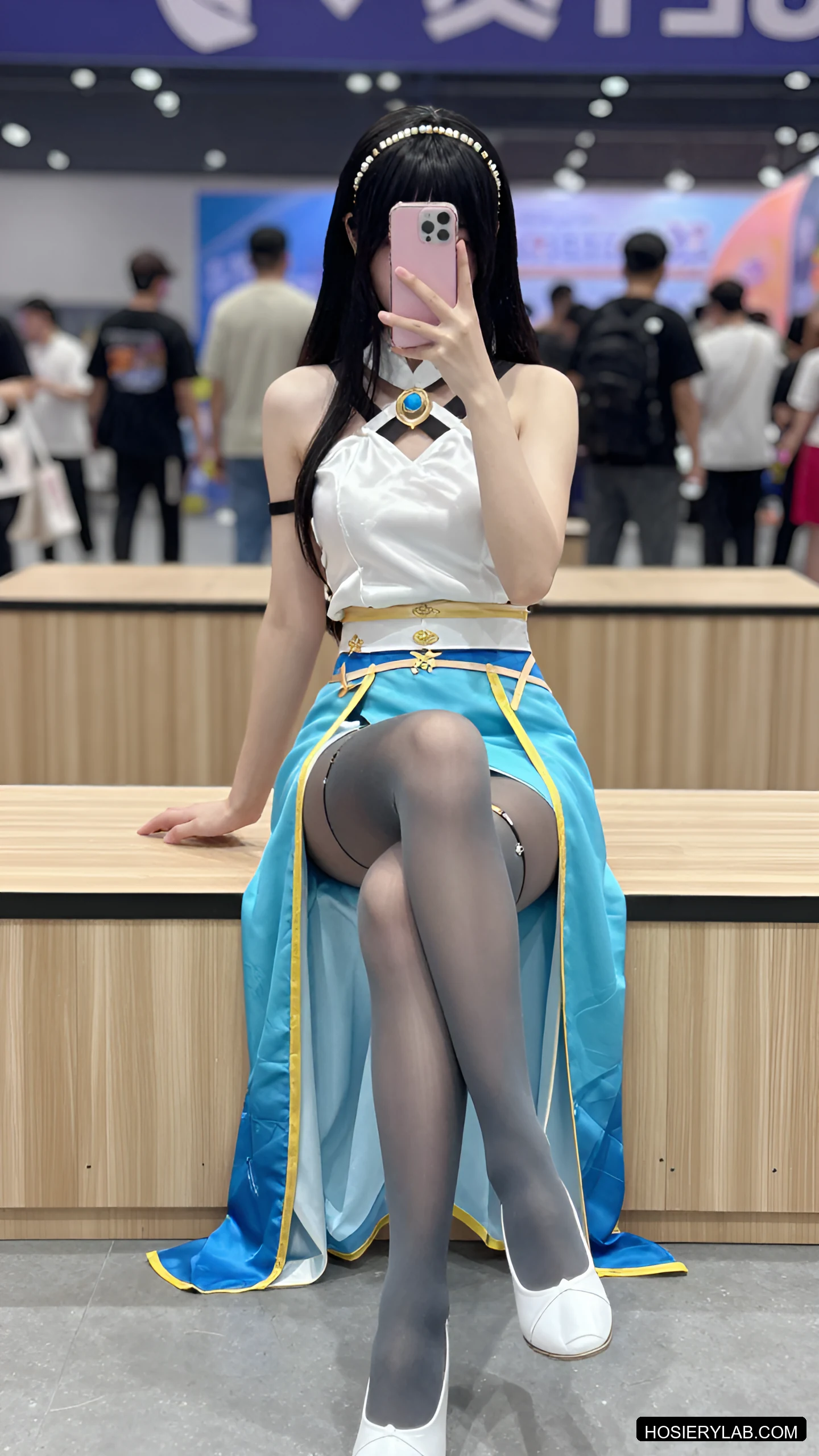 缎光 不透 薄透 5D 炭灰 大腿袜 visual reference