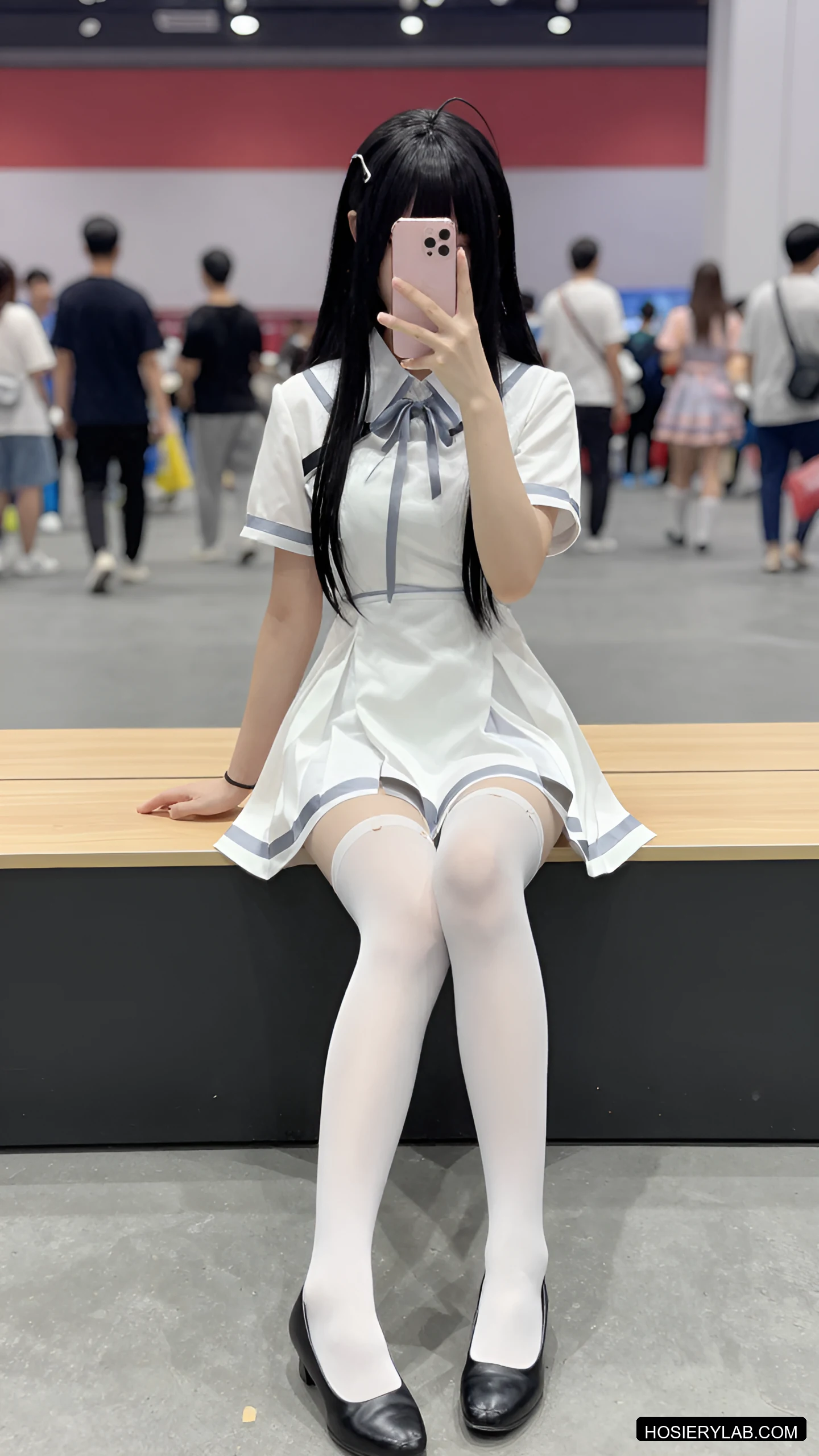薄透 30D 海军蓝 大腿袜 visual reference