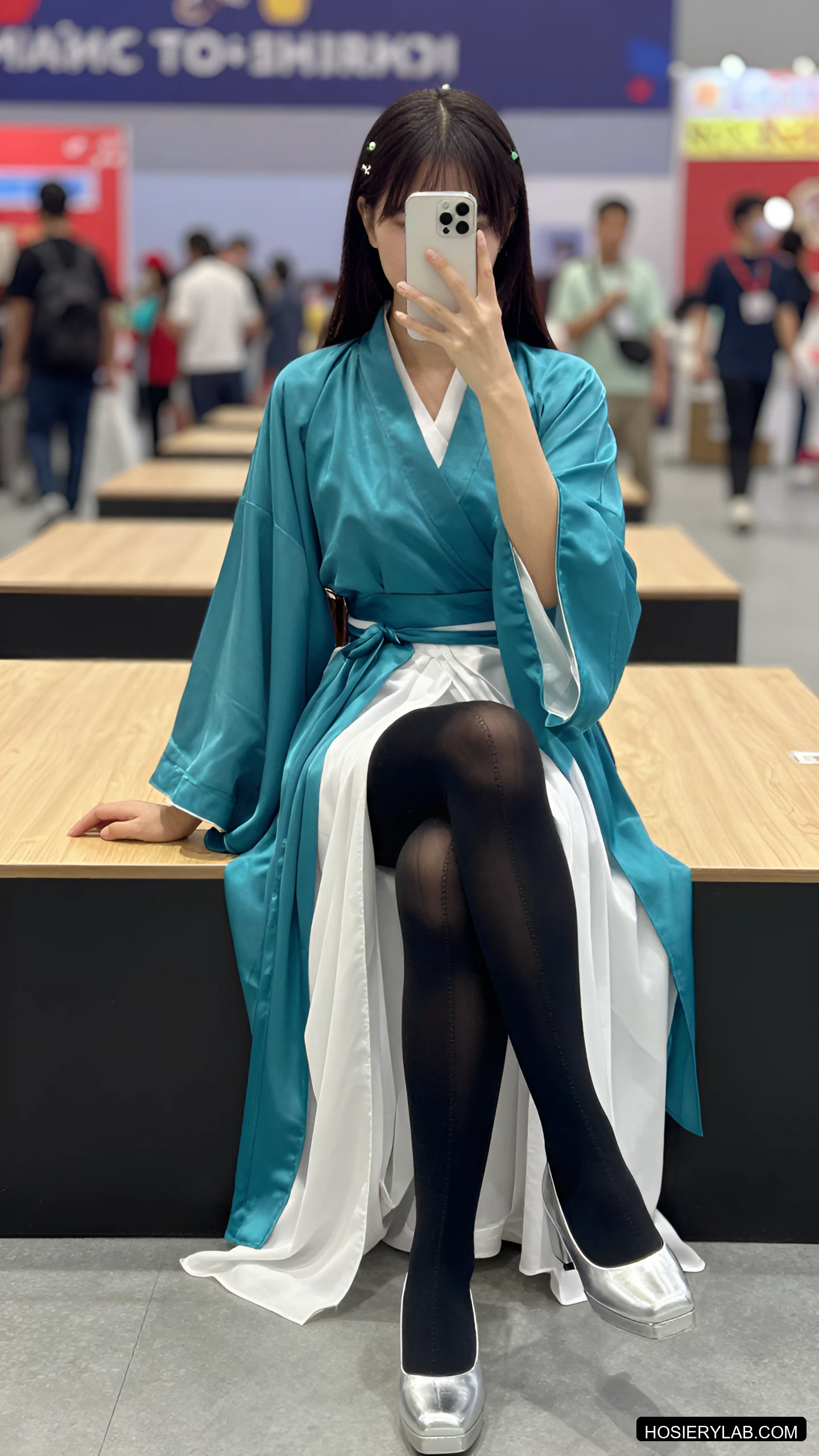 后缝线 10D 纯黑 大腿袜 visual reference