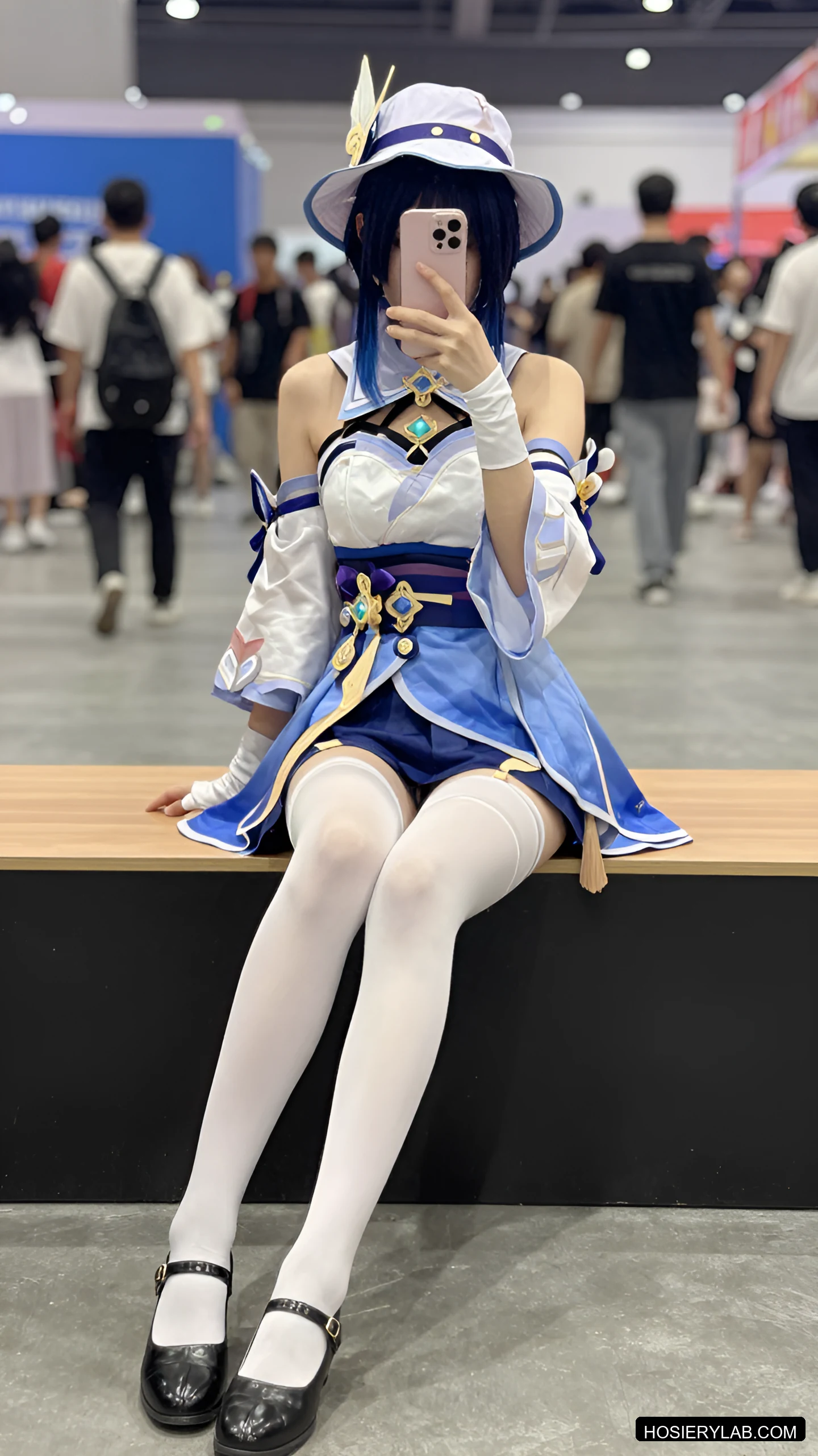 后缝线 不透 15D 纯白 大腿袜 visual reference