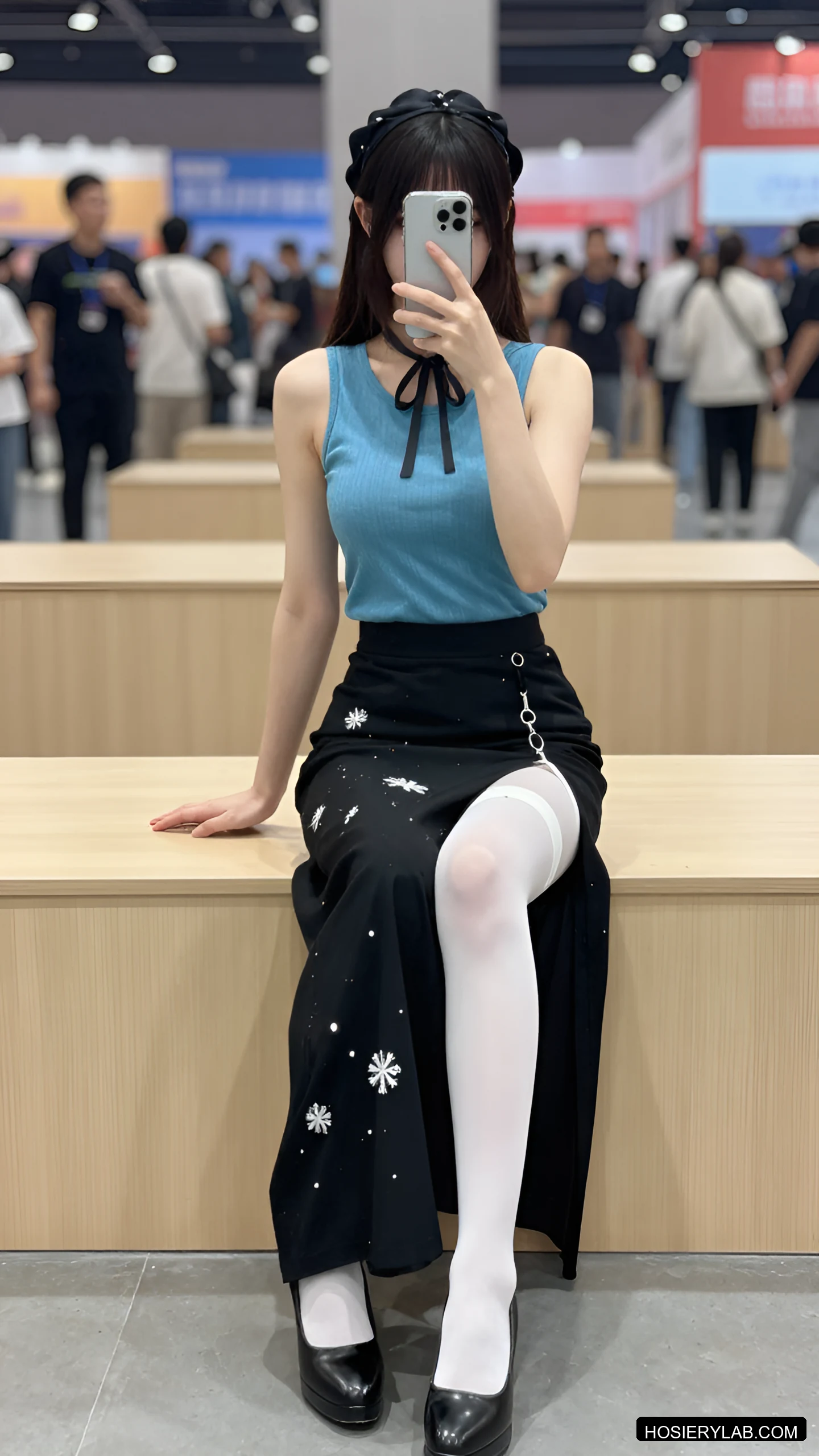 后缝线 吊带 15D 炭灰 大腿袜 visual reference
