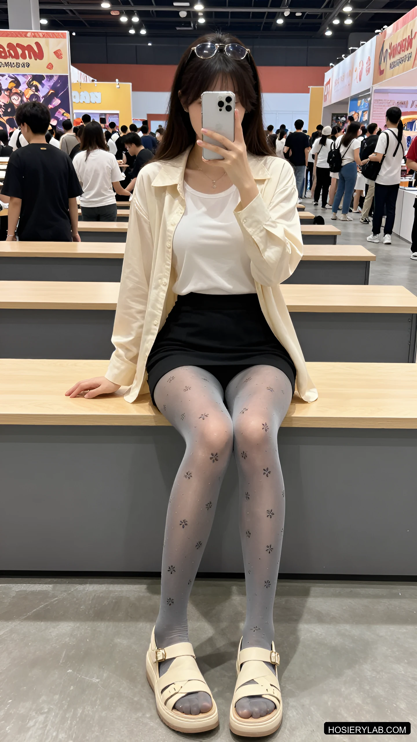 后缝线 蕾丝 15D 炭灰 连裤袜 visual reference