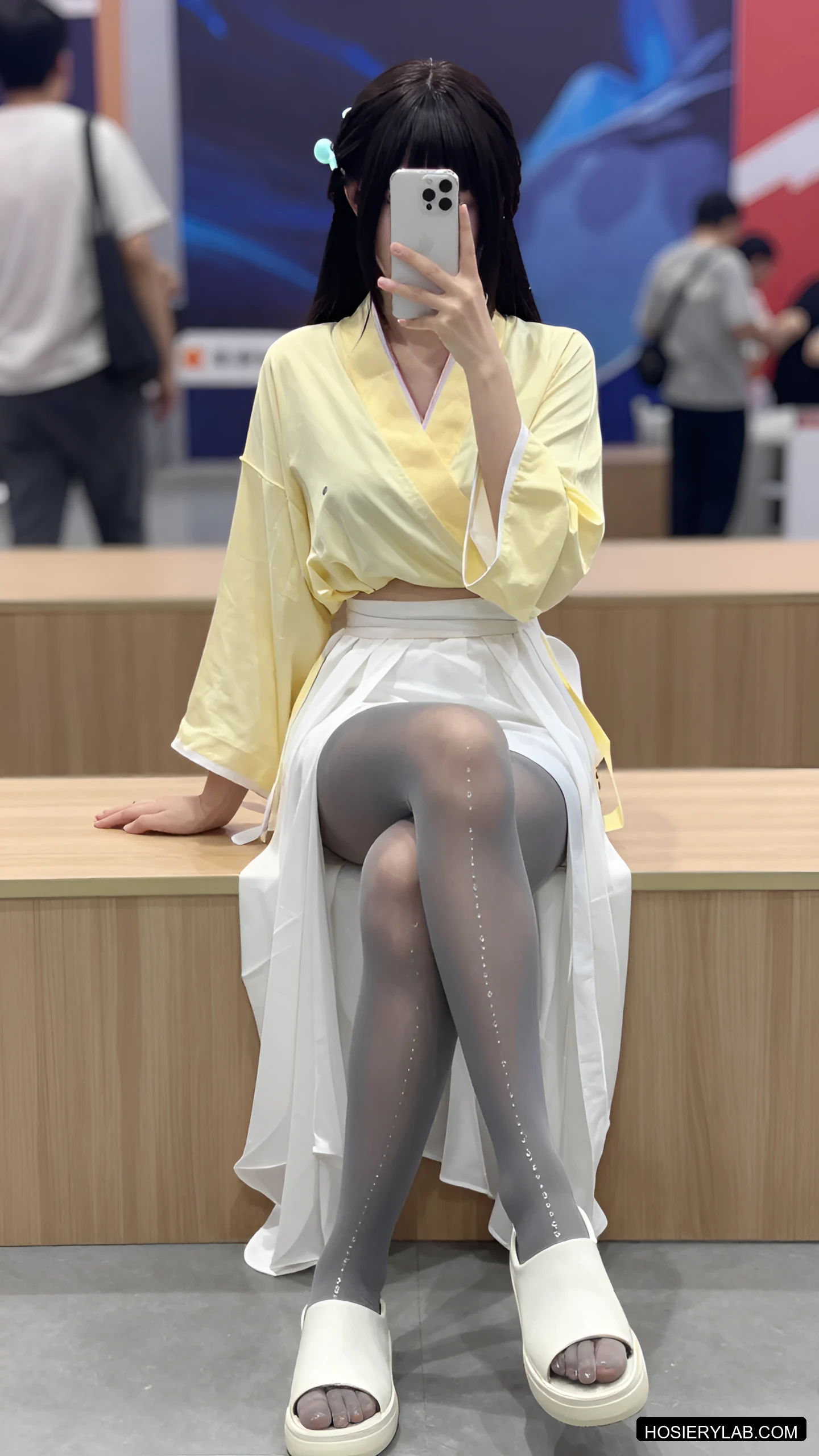 后缝线 薄透 20D 纯白 大腿袜 visual reference