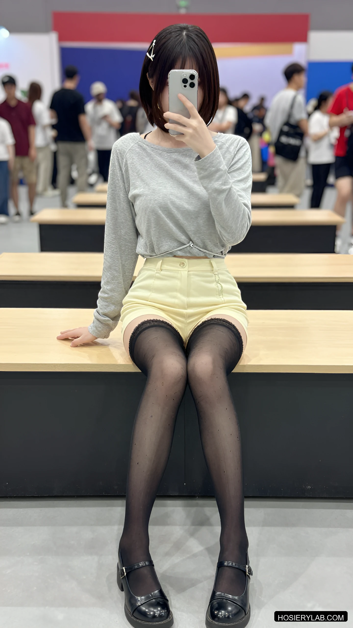 后缝线 蕾丝 20D 炭灰 连裤袜 visual reference