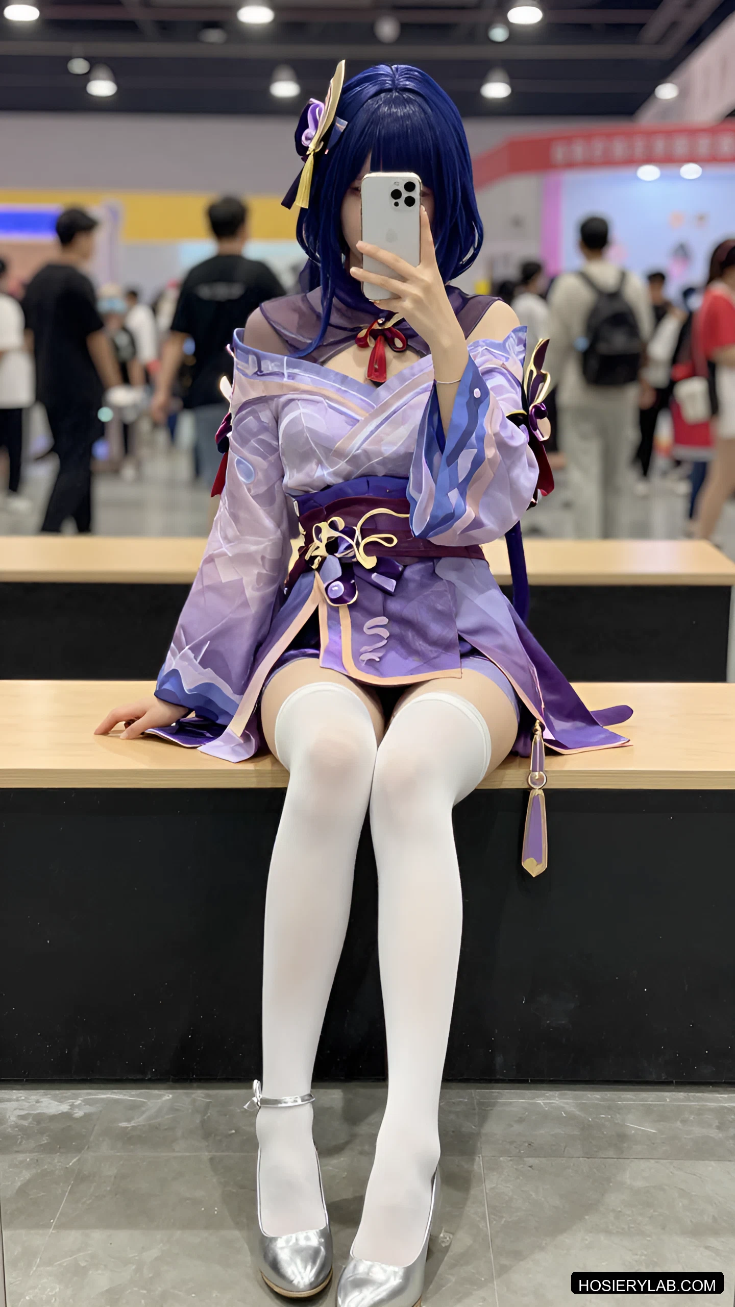 后缝线 缎光 10D 纯白 大腿袜 visual reference