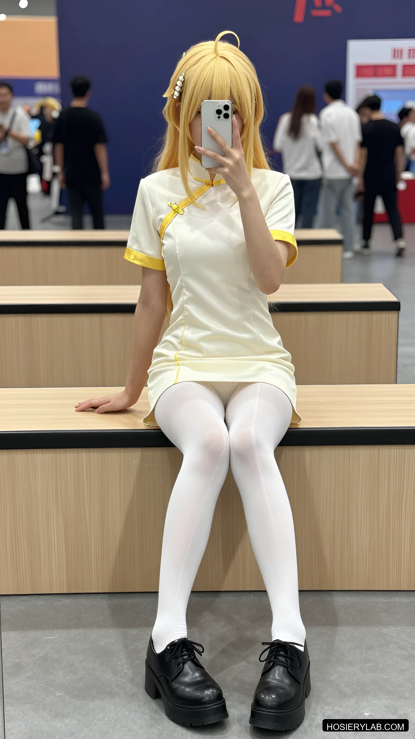 后缝线 15D 纯白 大腿袜 visual reference