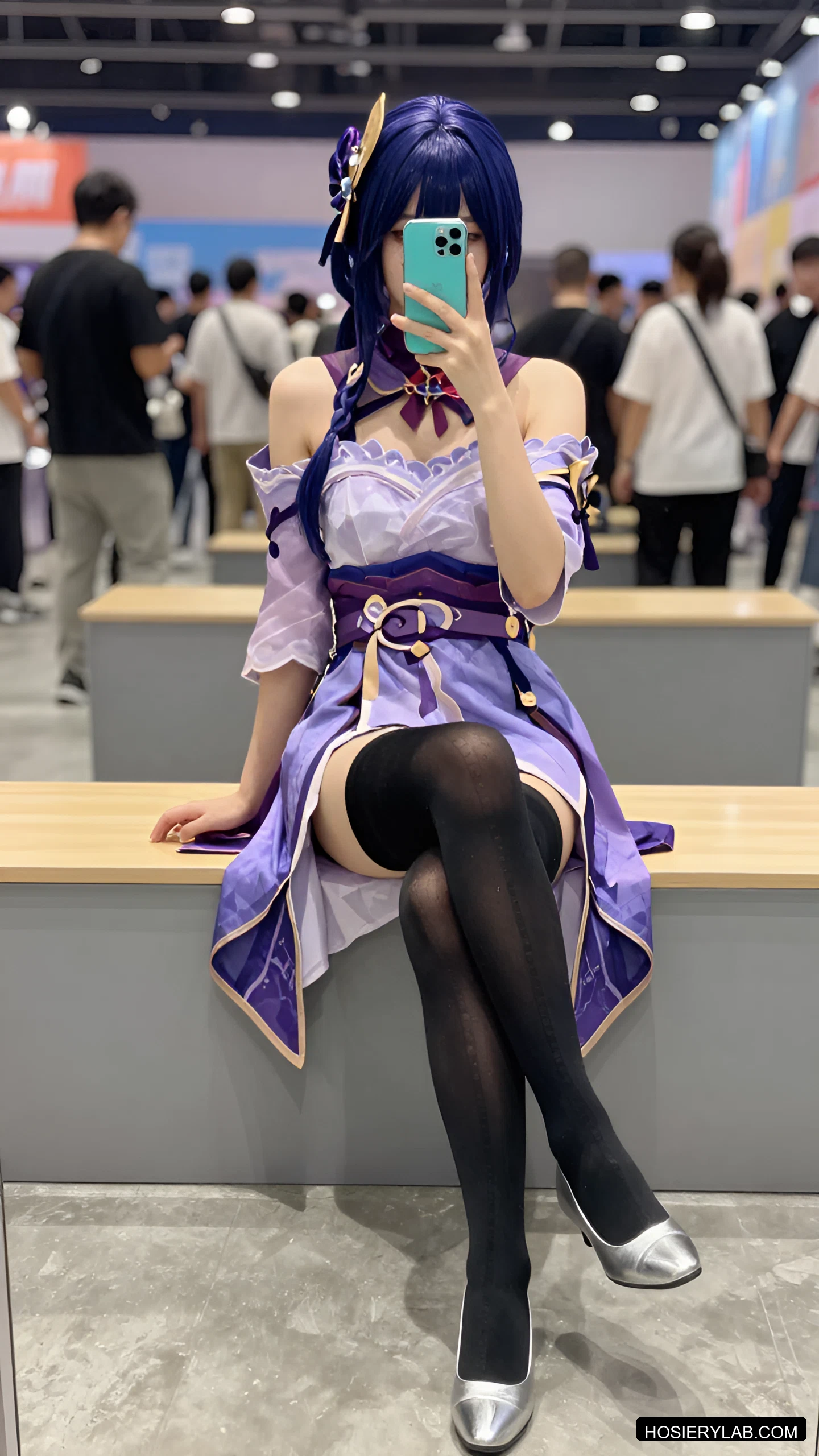后缝线 10D 纯黑 大腿袜 visual reference