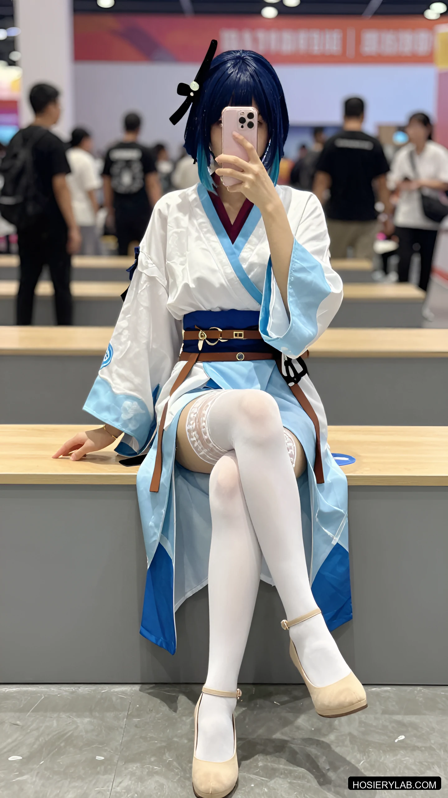 蕾丝 30D 海军蓝 大腿袜 visual reference